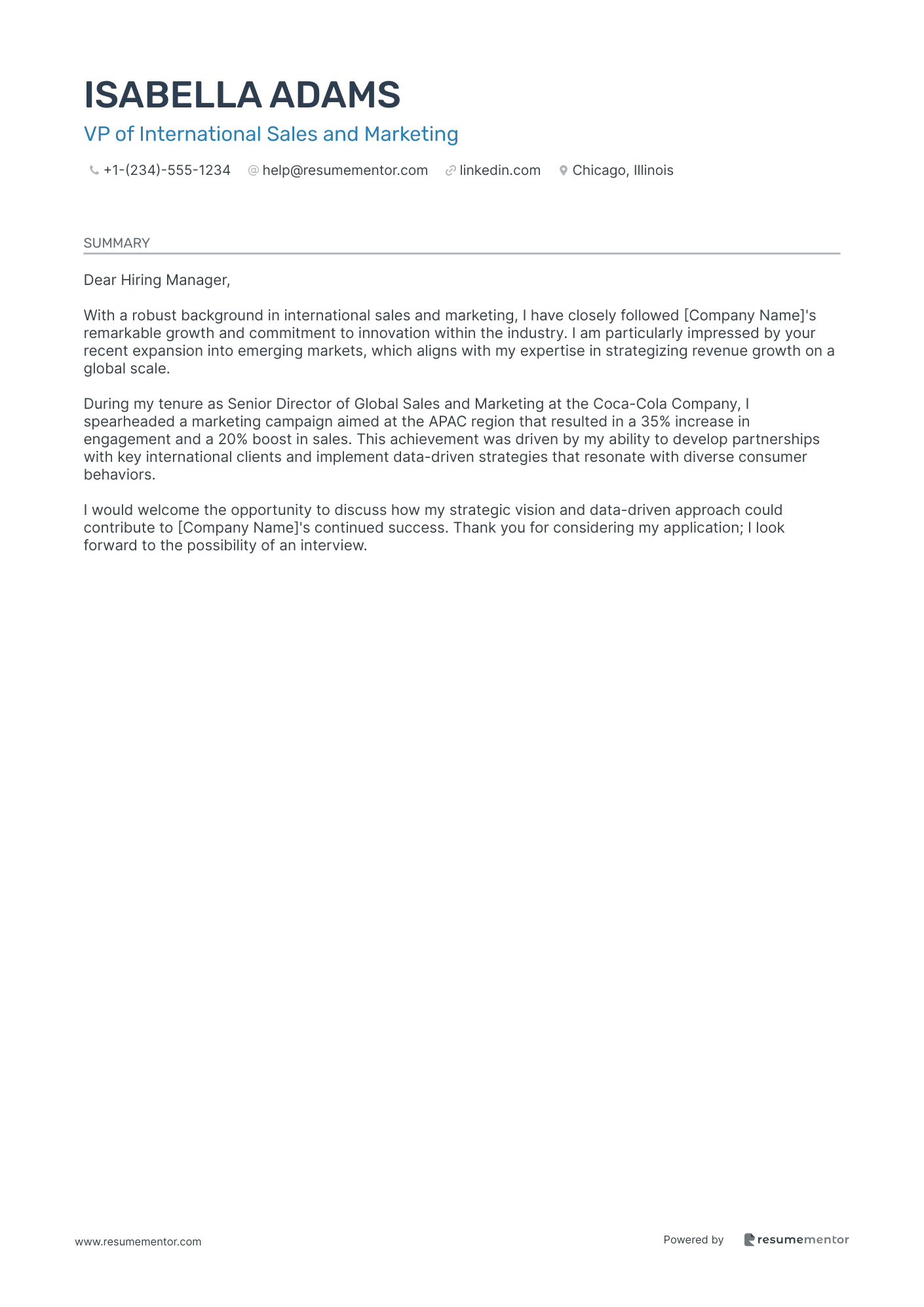 VP of International Sales and Marketing
