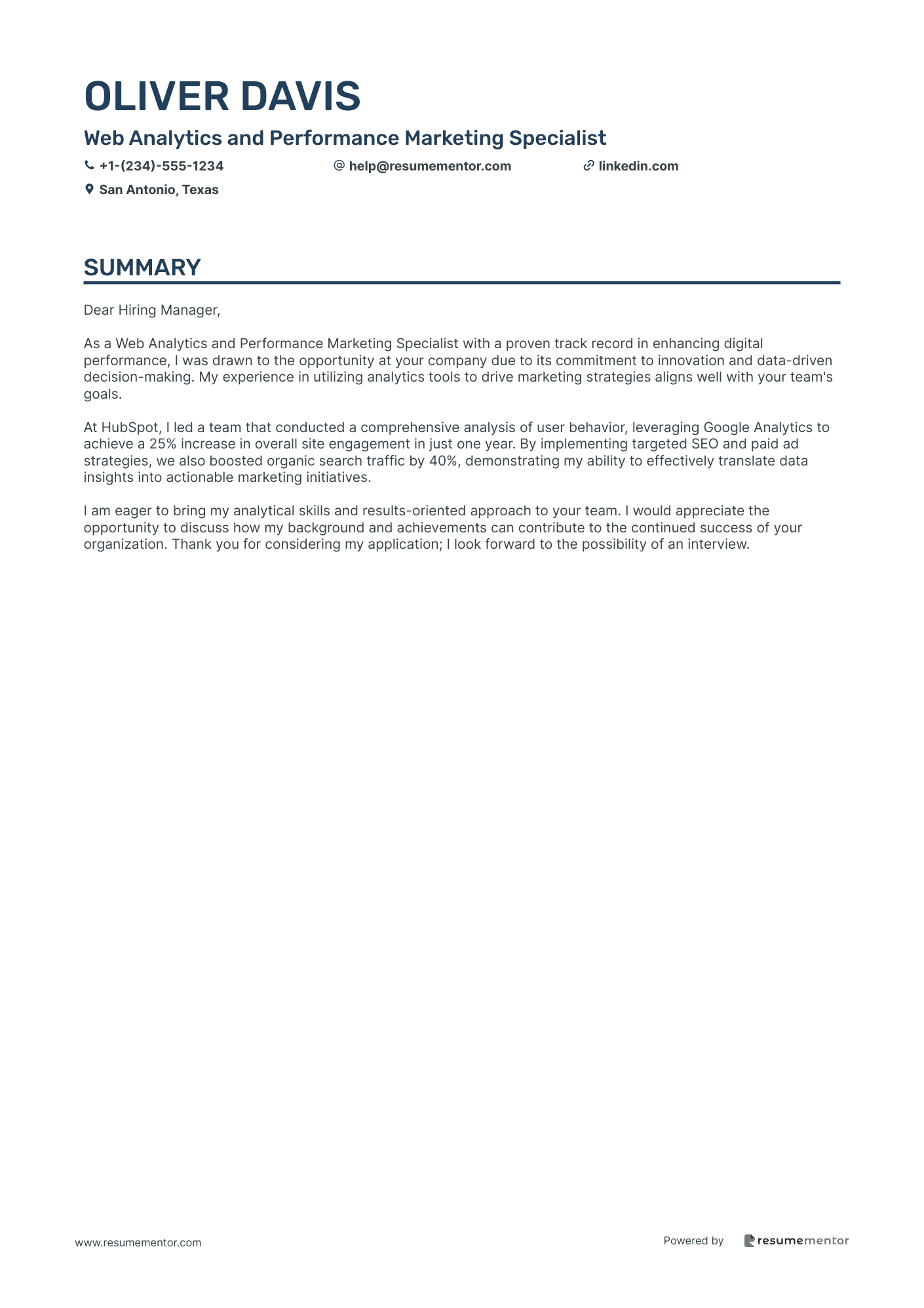 Web Analytics and Performance Marketing Specialist