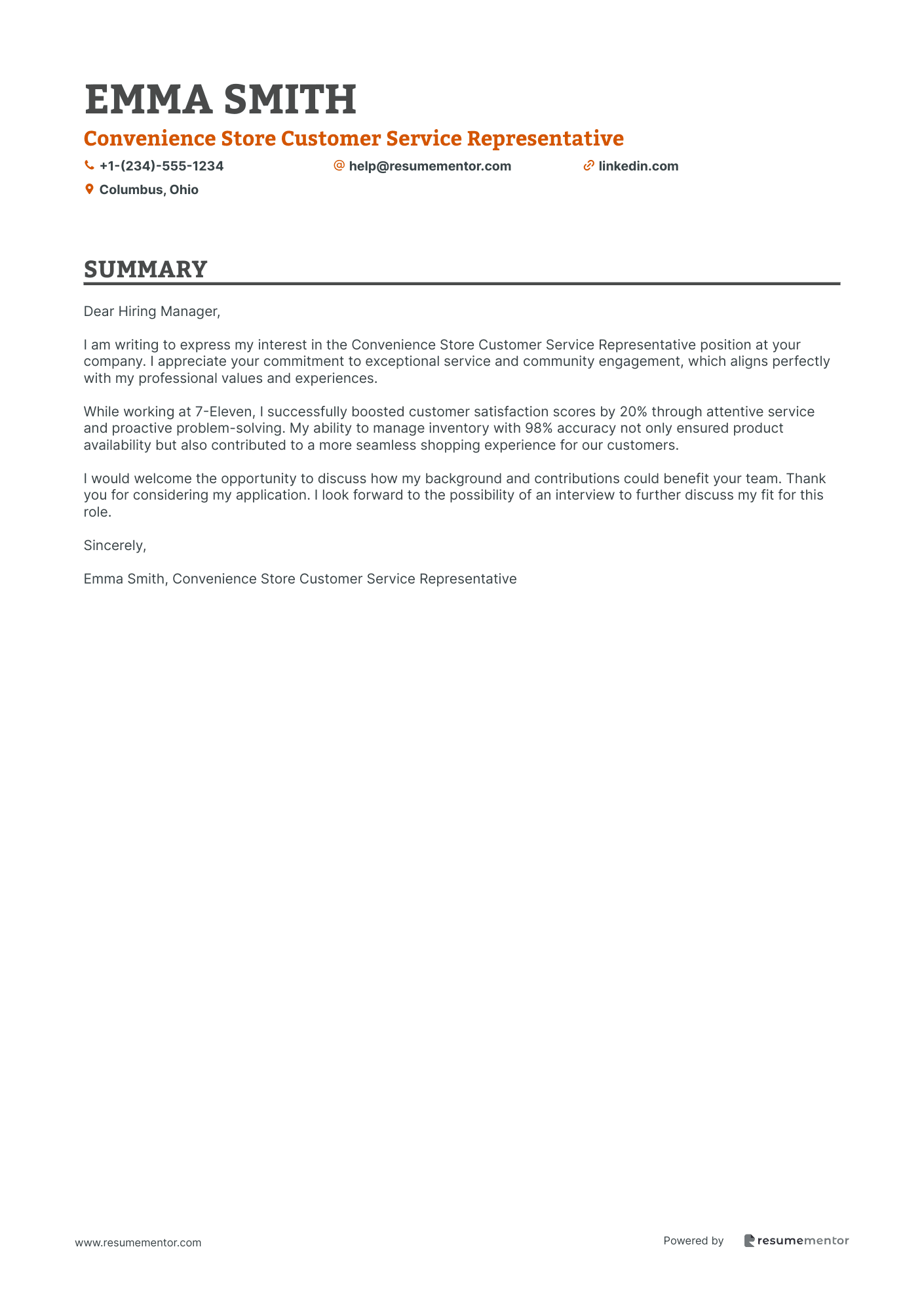 Convenience Store Customer Service Representative