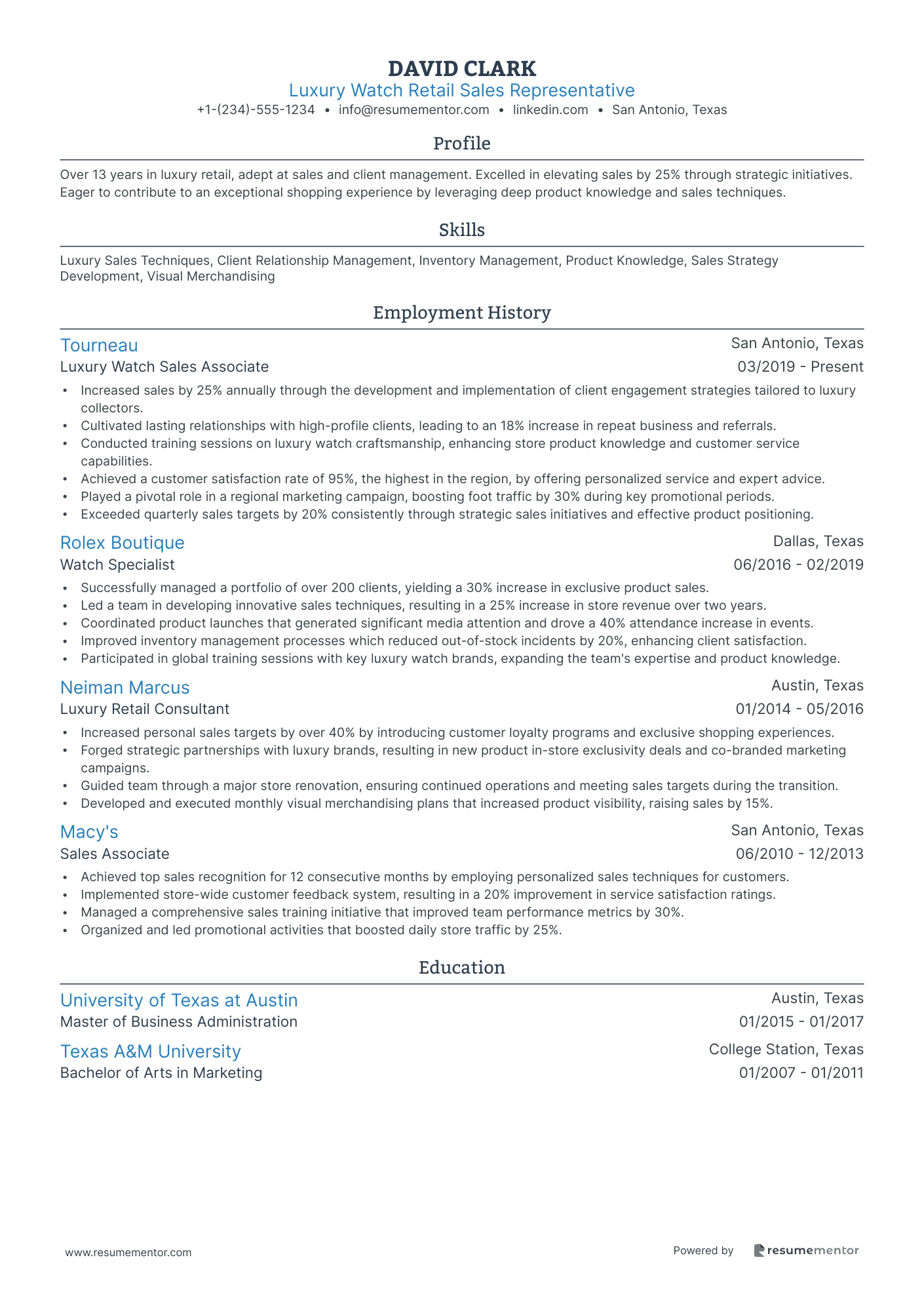 Luxury Watch Retail Sales Representative
