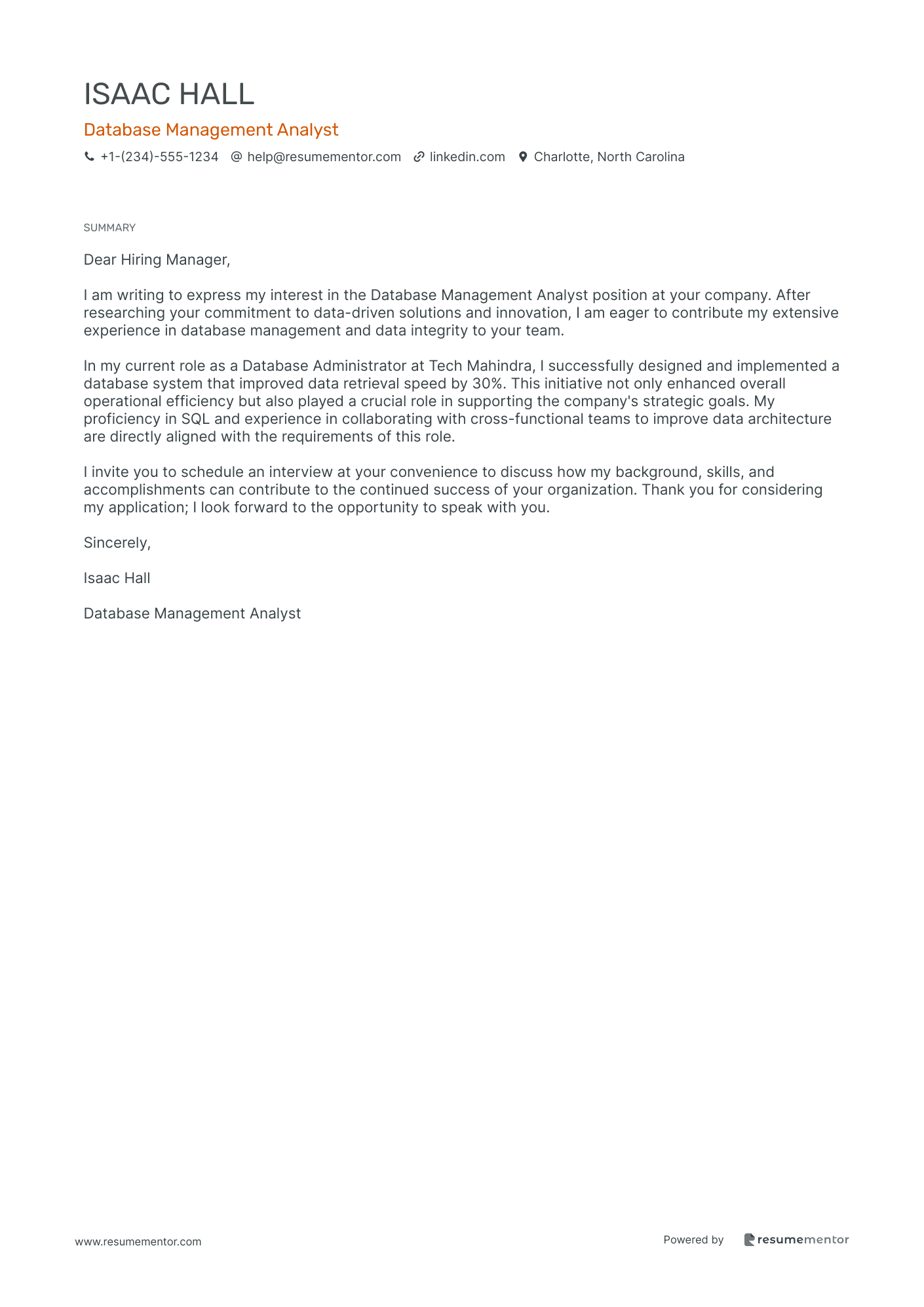 Database Management Analyst