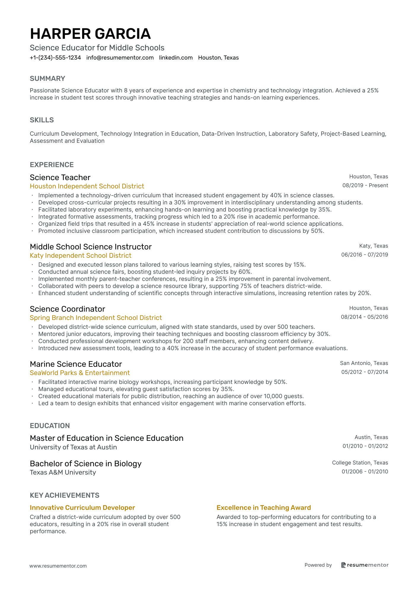 Science Educator for Middle Schools