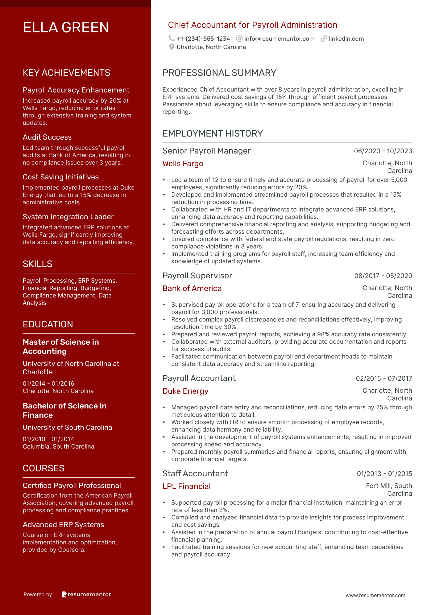 Chief Accountant for Payroll Administration