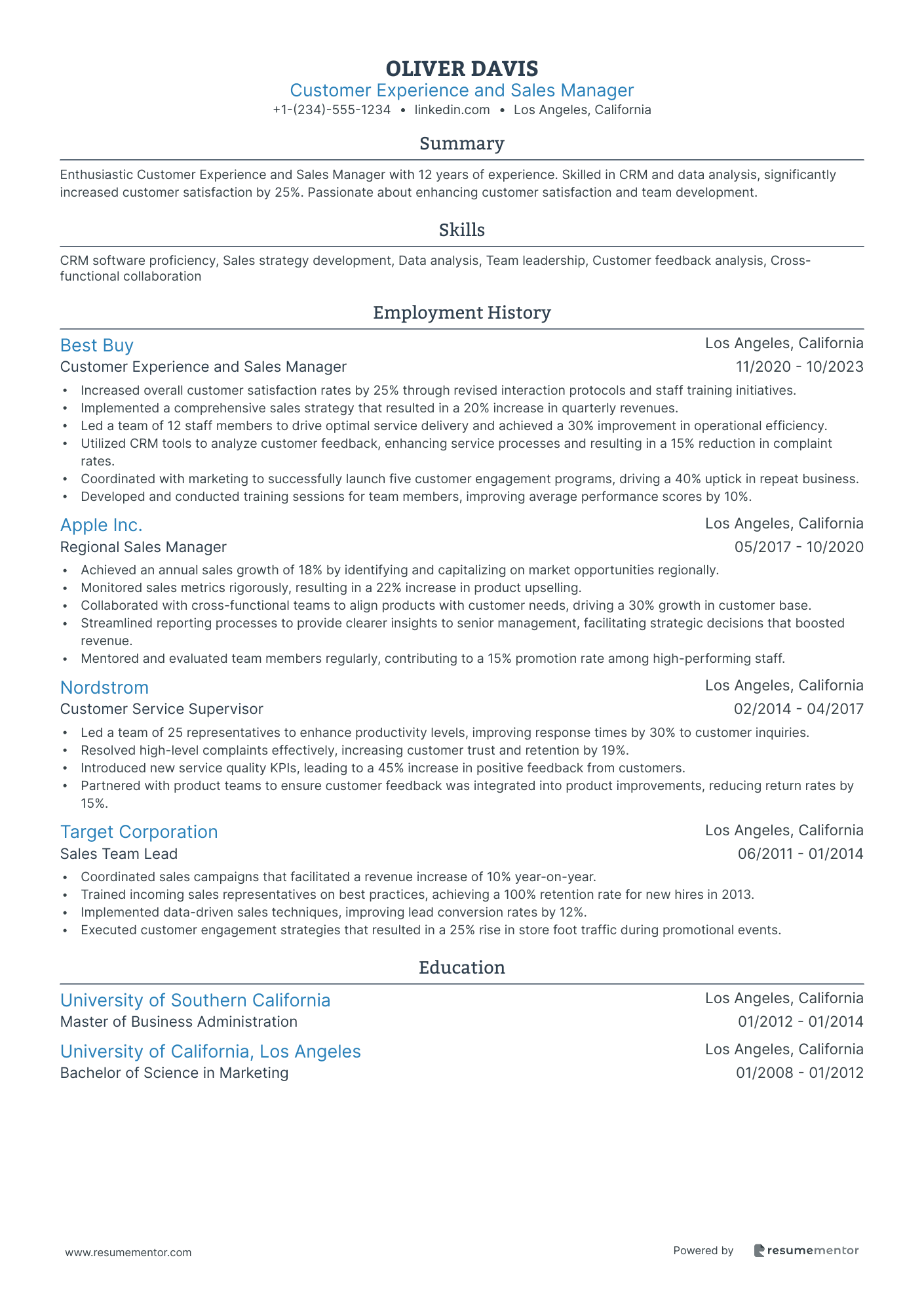 Customer Experience and Sales Manager