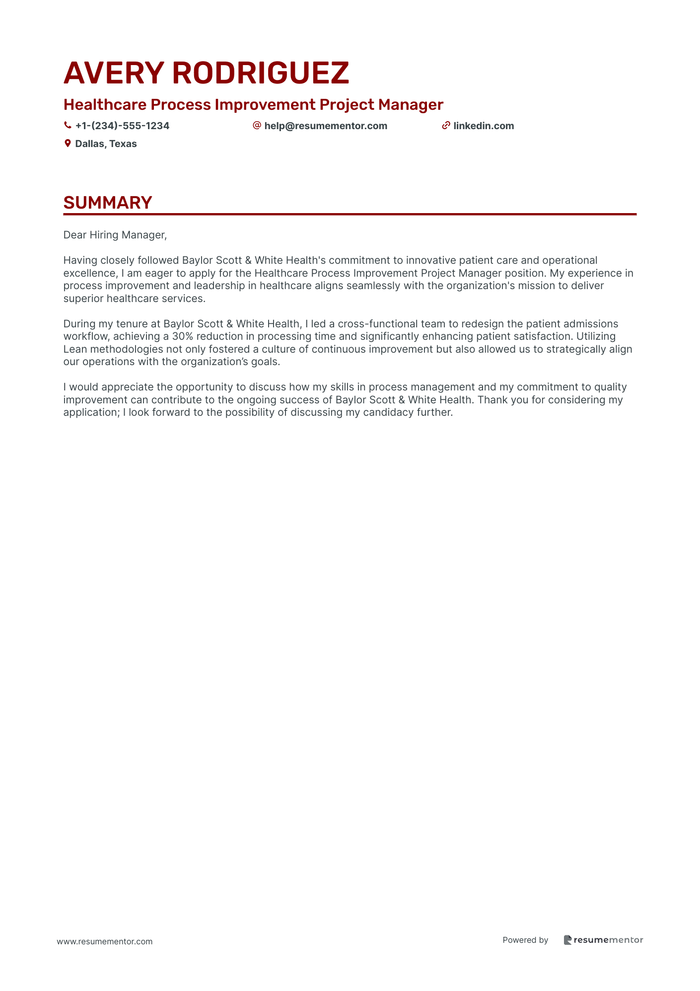 Healthcare Process Improvement Project Manager
