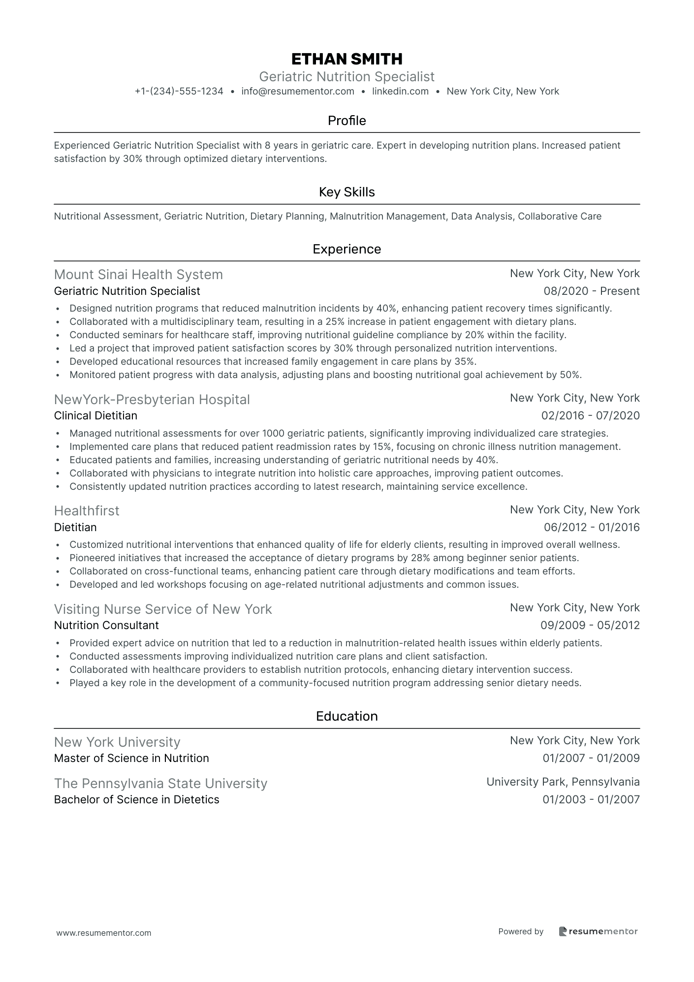 Geriatric Nutrition Specialist
