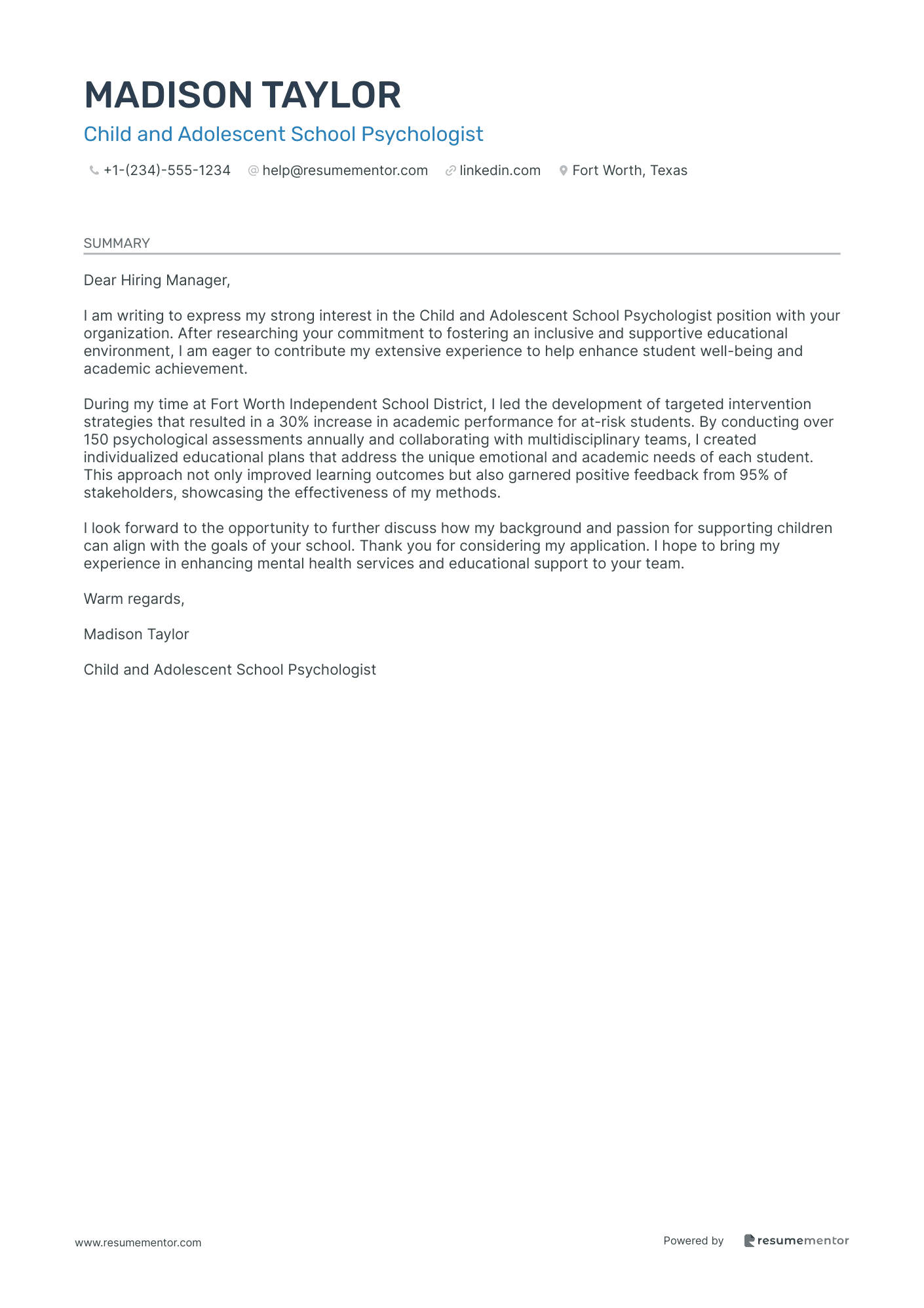 Child and Adolescent School Psychologist