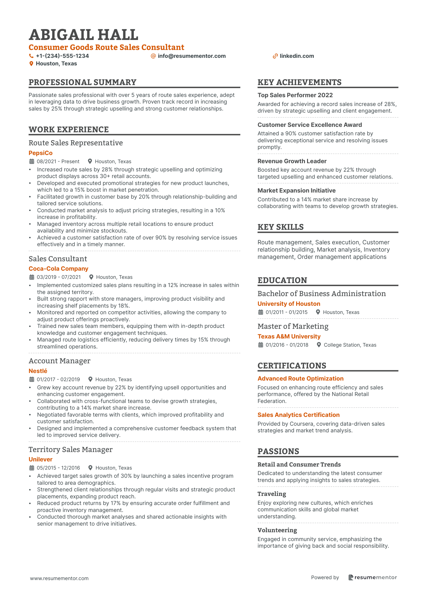 Consumer Goods Route Sales Consultant