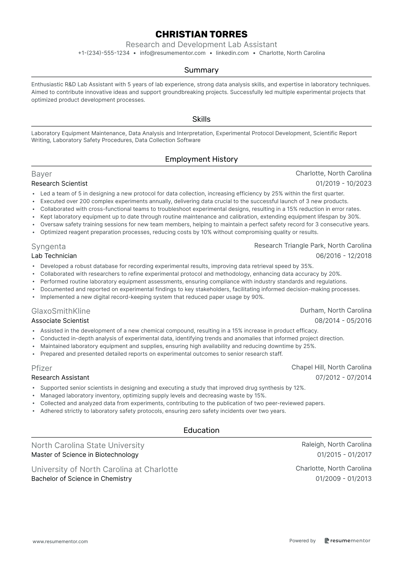 Research and Development Lab Assistant