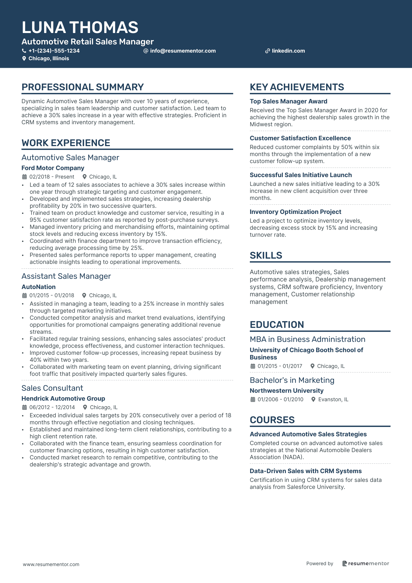 Automotive Retail Sales Manager