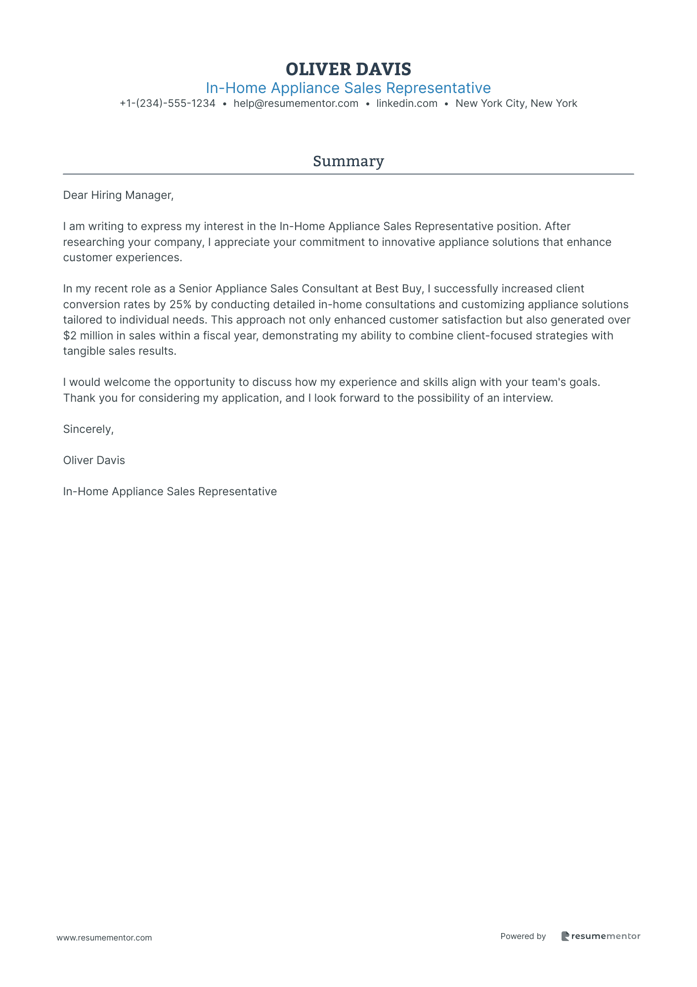 In Home Appliance Sales Representative