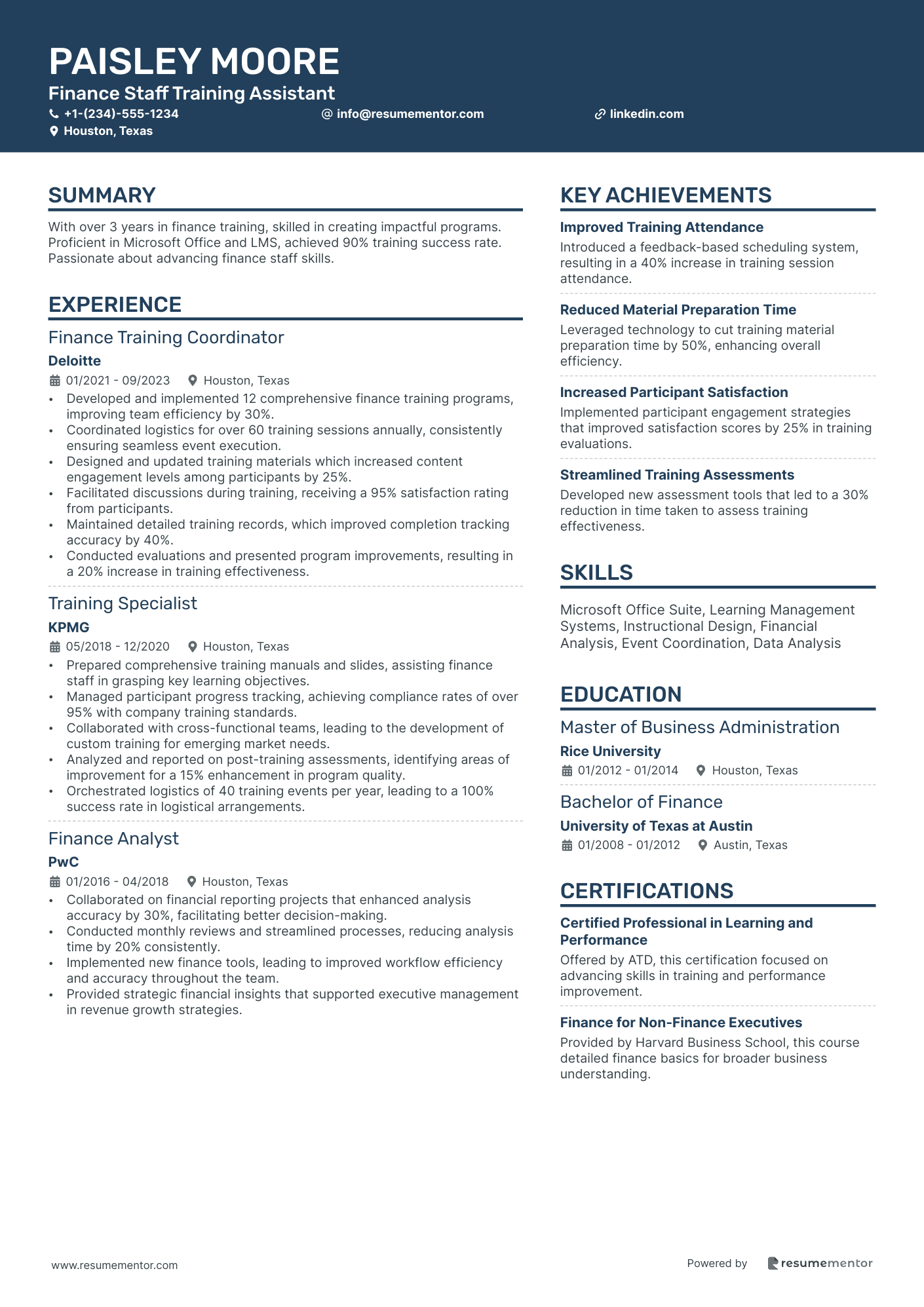 Finance Staff Training Assistant