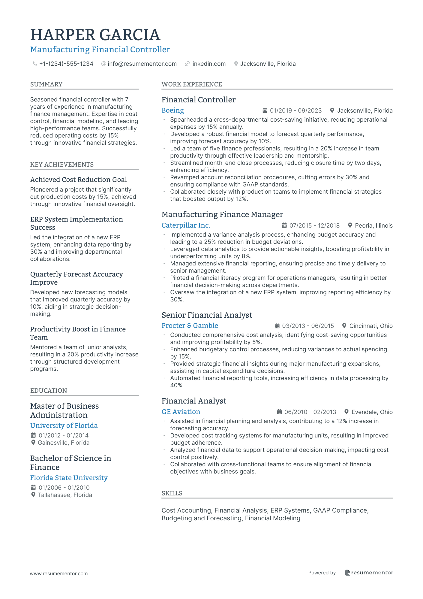 Manufacturing Financial Controller