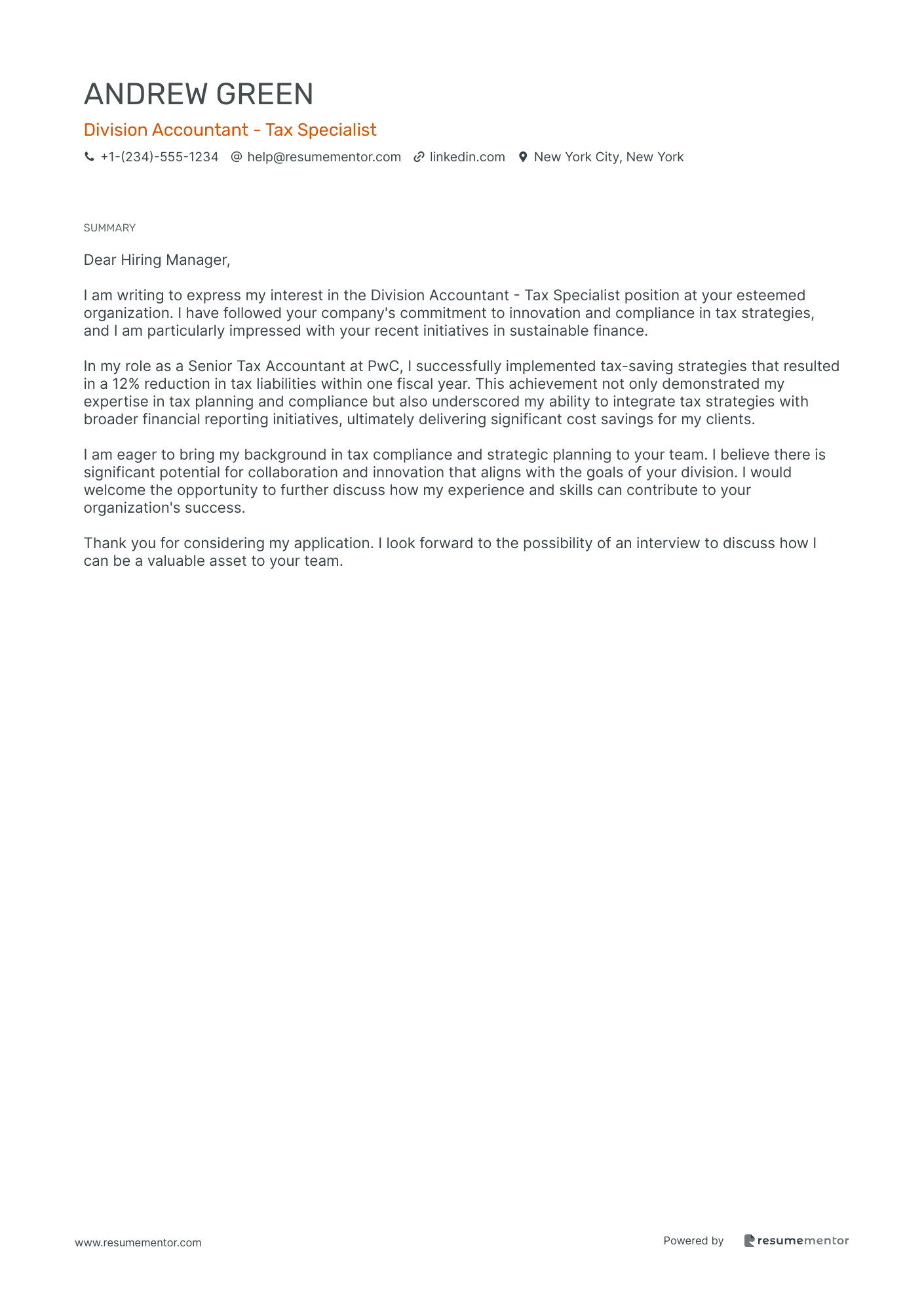 Division Accountant   Tax Specialist
