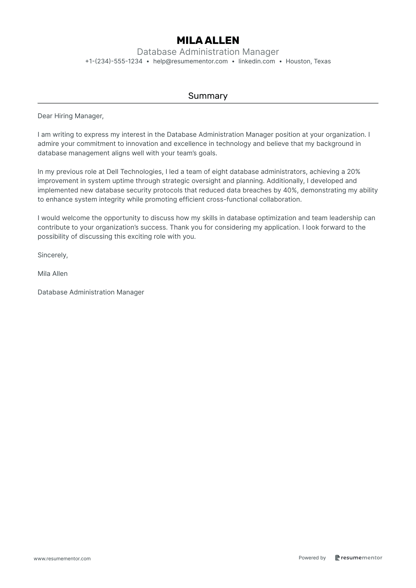 Database Administration Manager