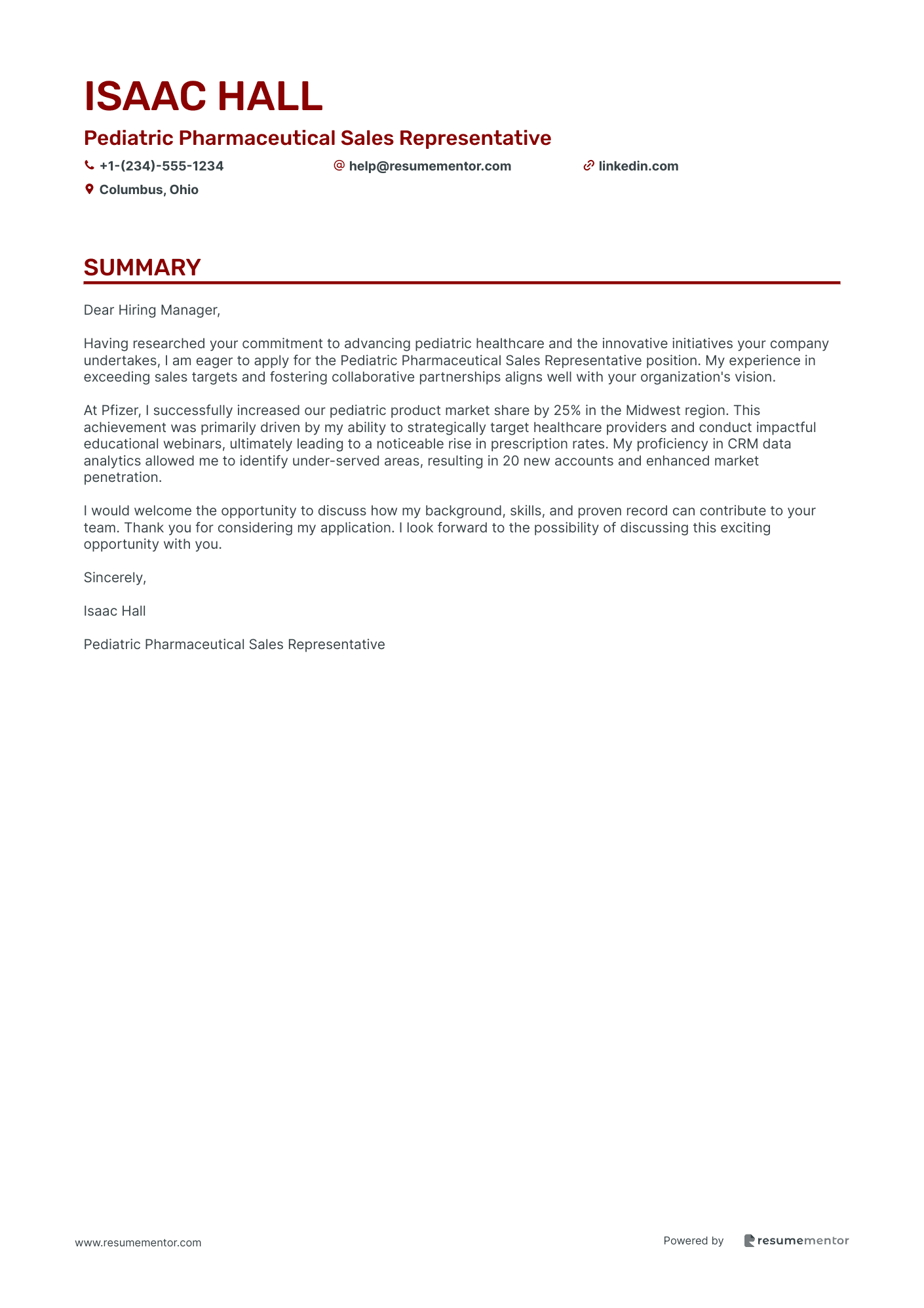 Pediatric Pharmaceutical Sales Representative
