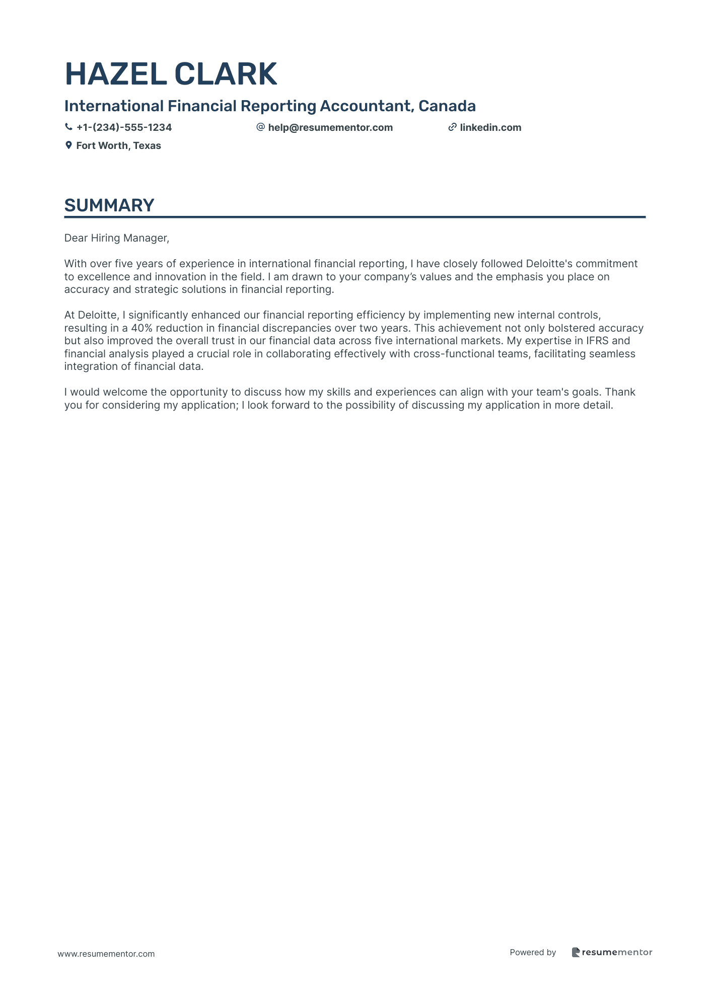 International Financial Reporting Accountant, Canada