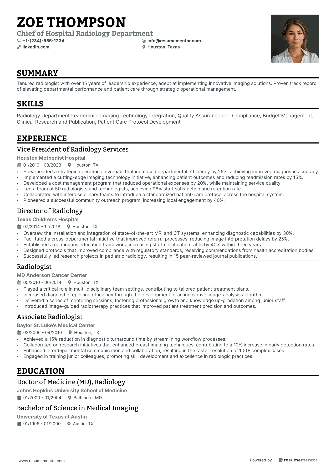 Chief of Hospital Radiology Department