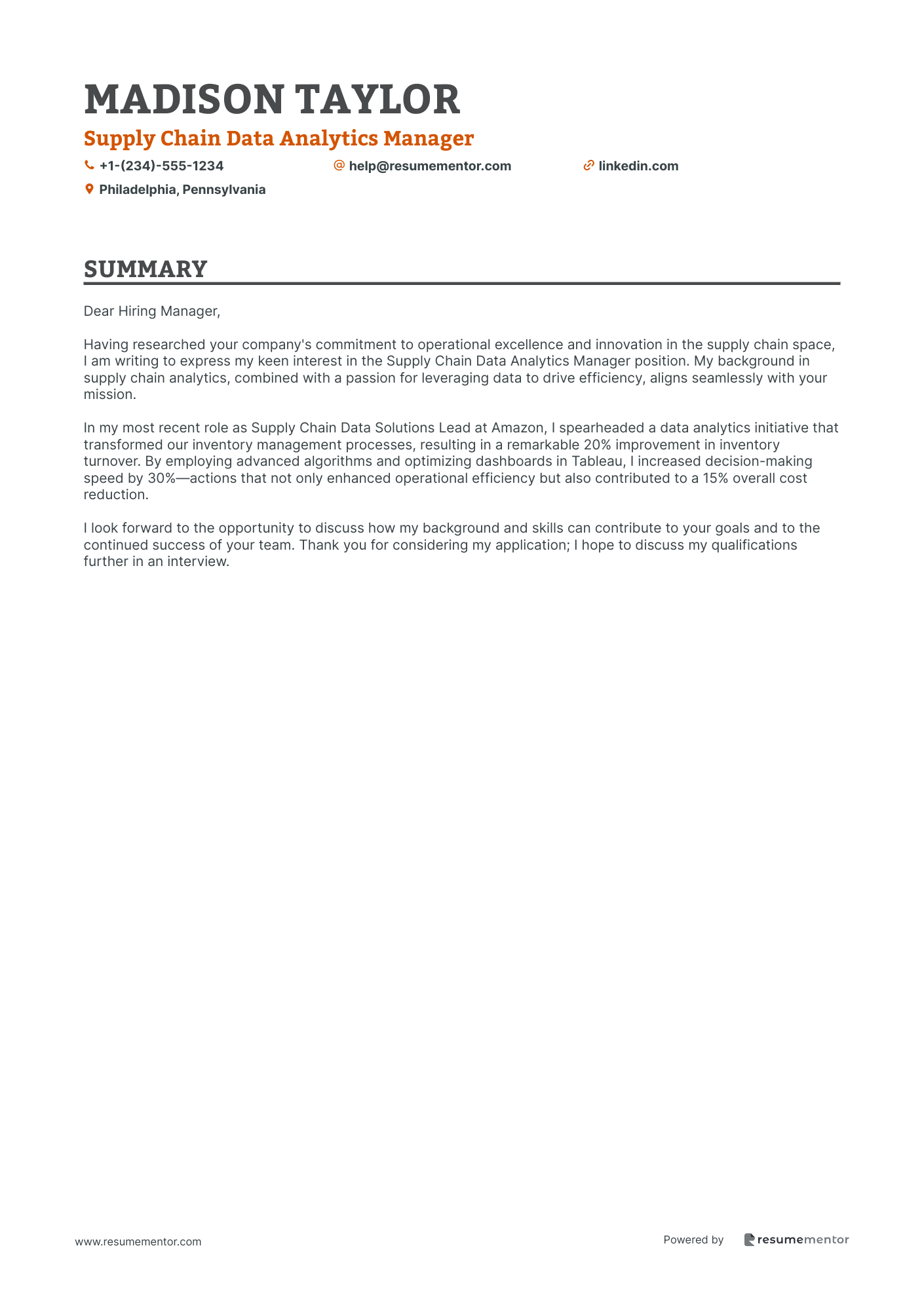 Supply Chain Data Analytics Manager
