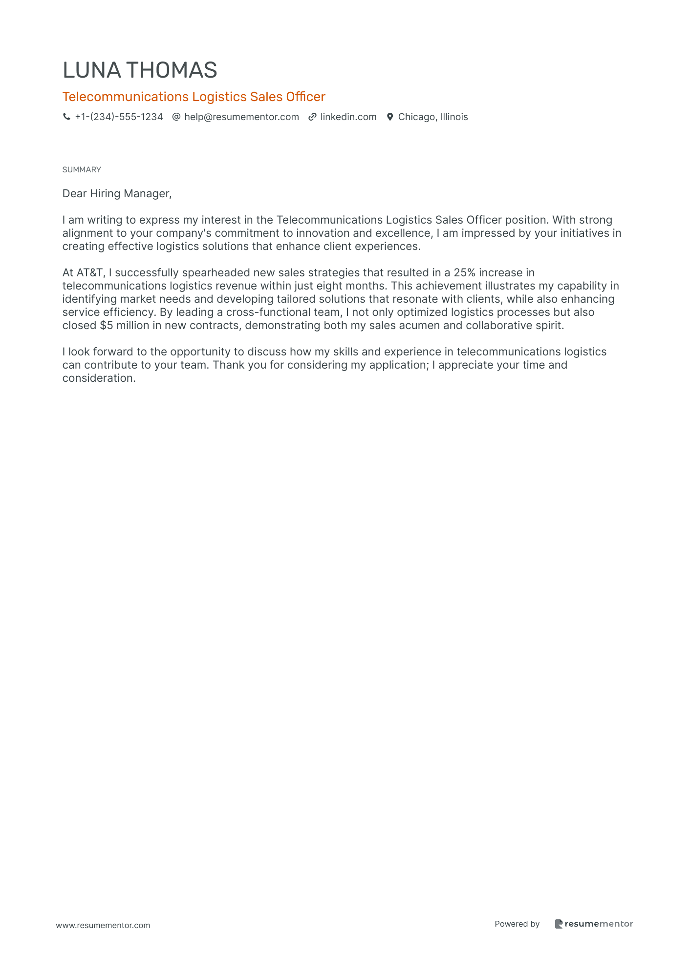 Telecommunications Logistics Sales Officer