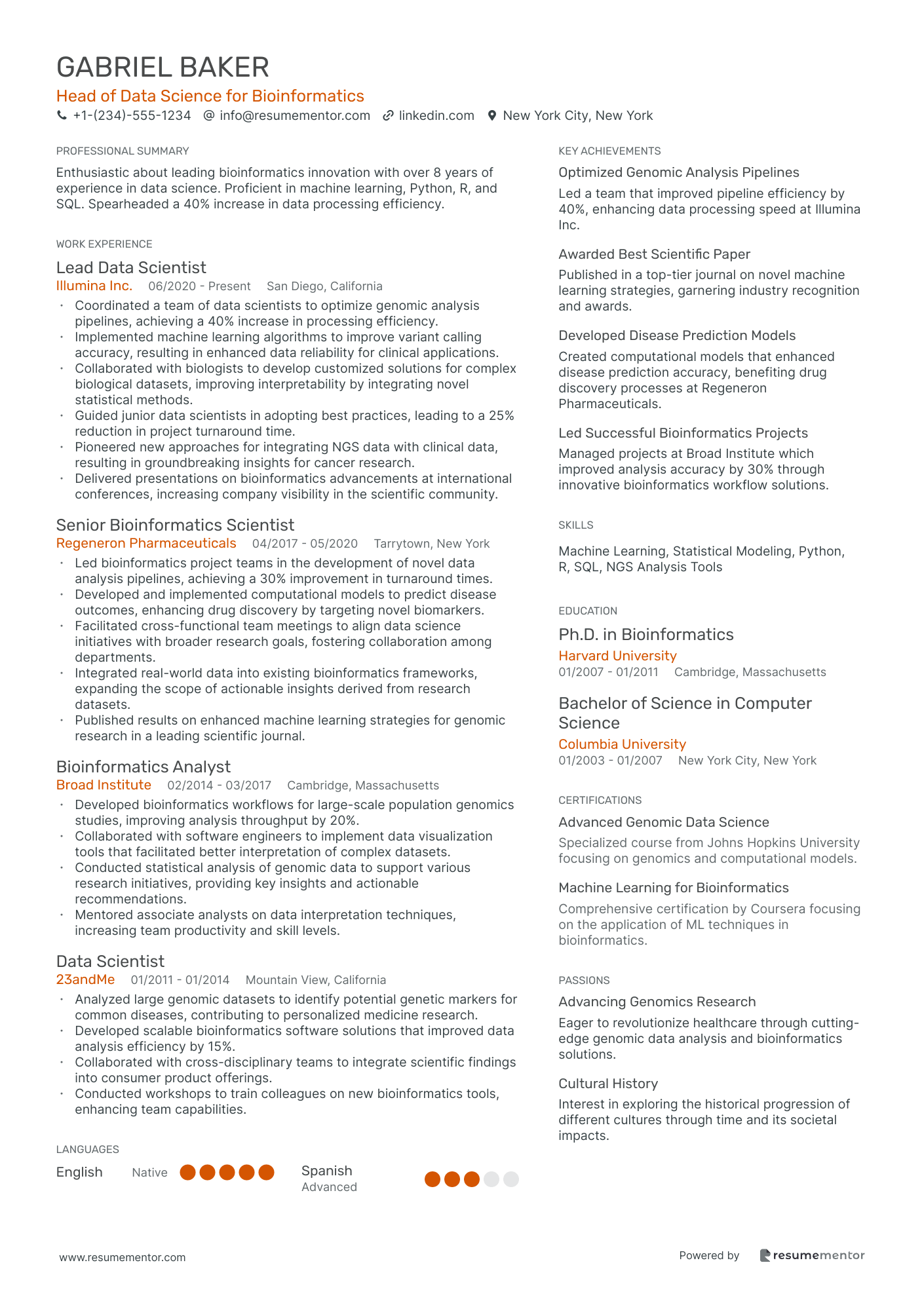 Head of Data Science for Bioinformatics