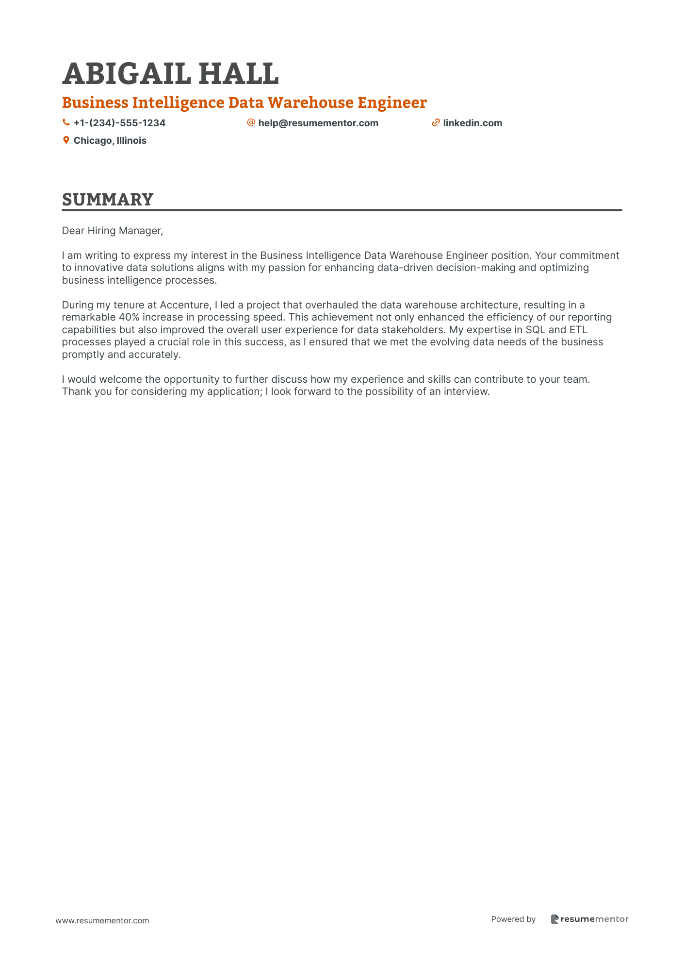 Business Intelligence Data Warehouse Engineer