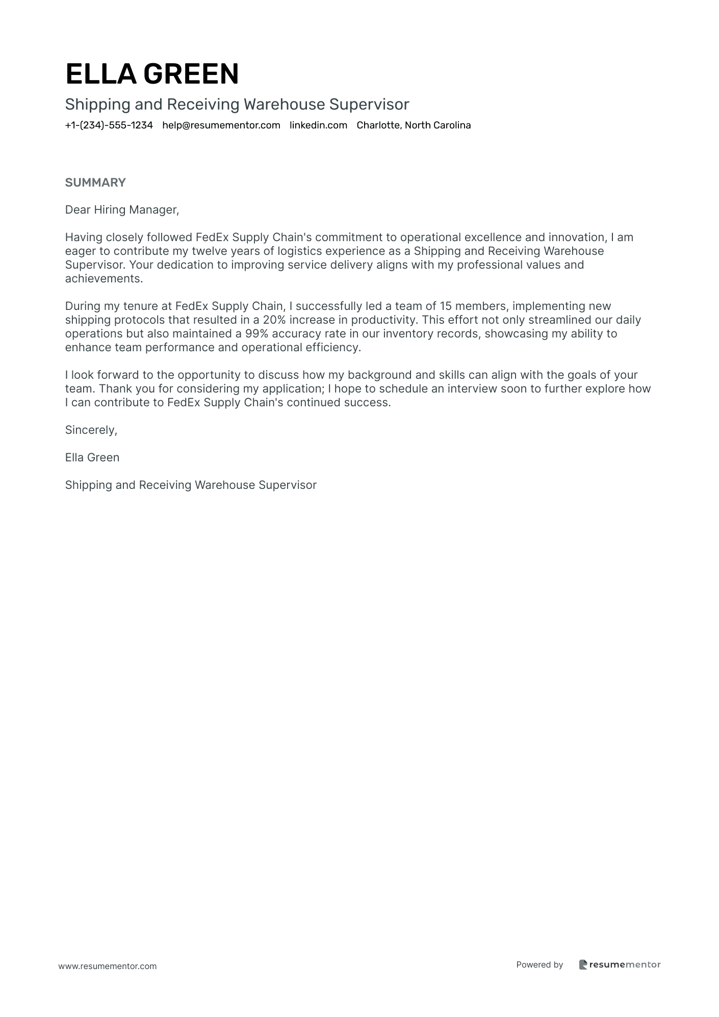 Shipping and Receiving Warehouse Supervisor