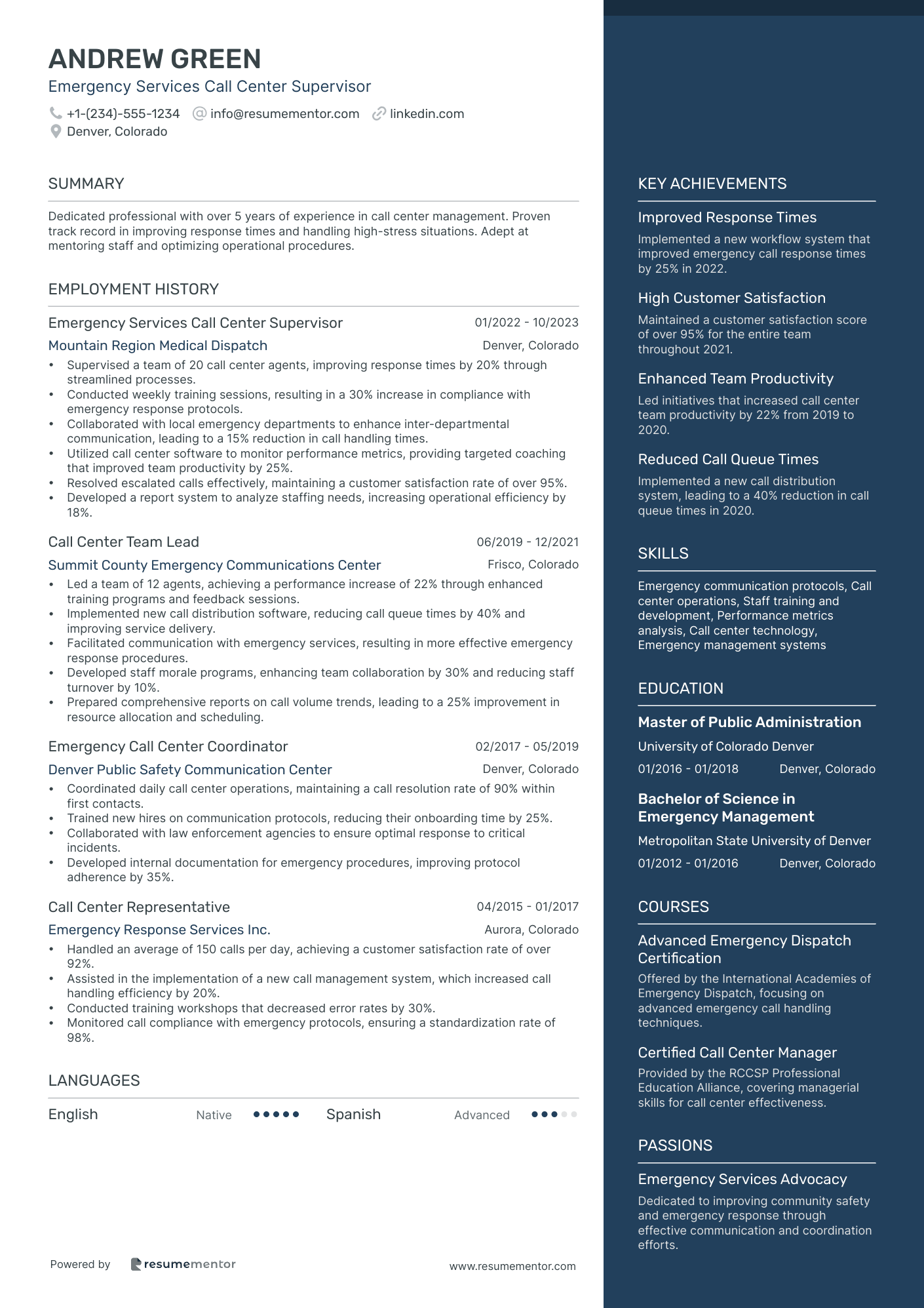 Emergency Services Call Center Supervisor