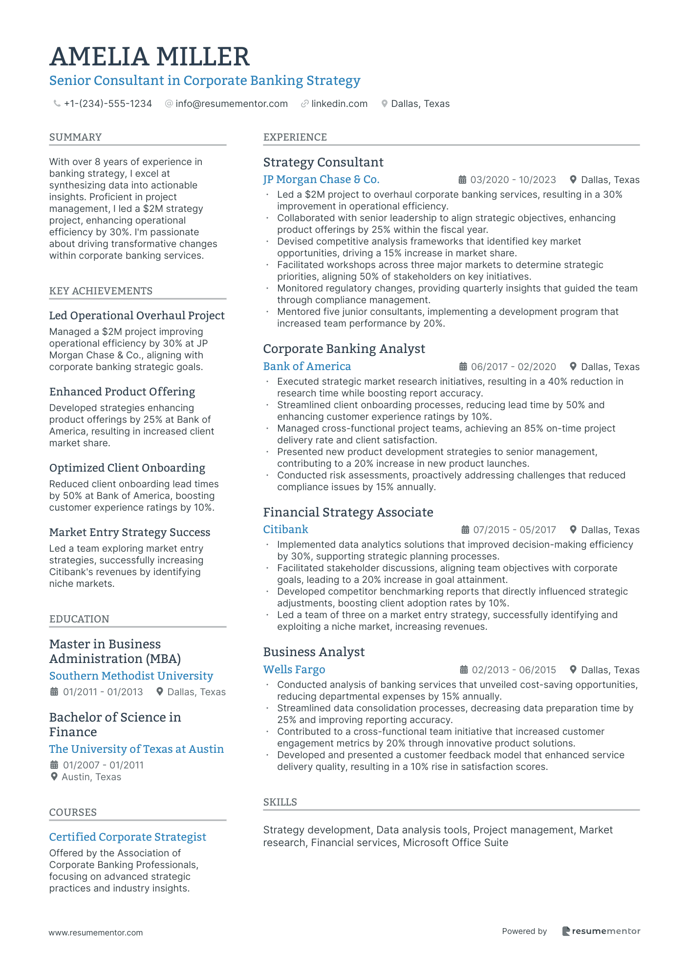 Senior Consultant in Corporate Banking Strategy