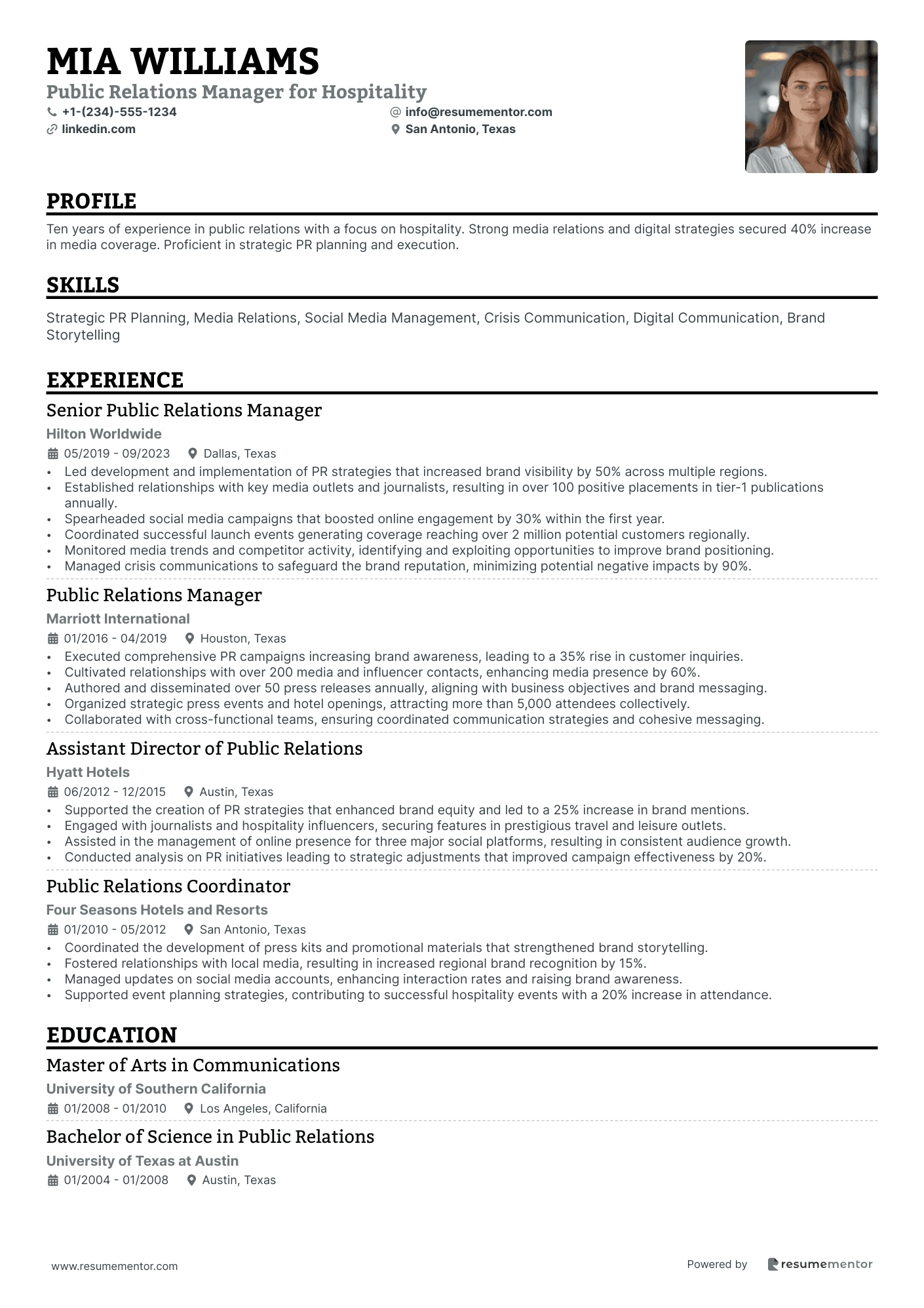 Public Relations Manager for Hospitality