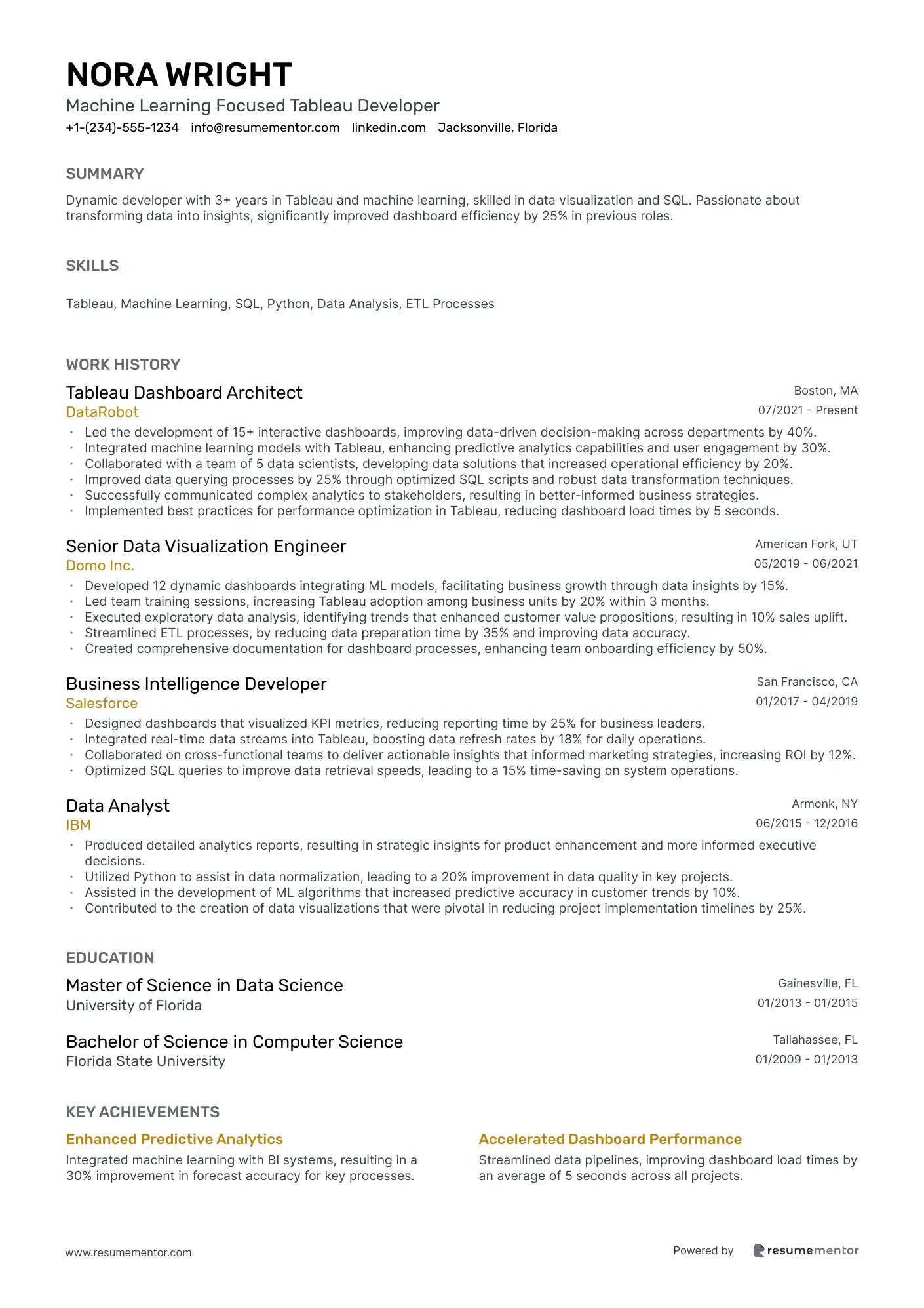 Machine Learning Focused Tableau Developer
