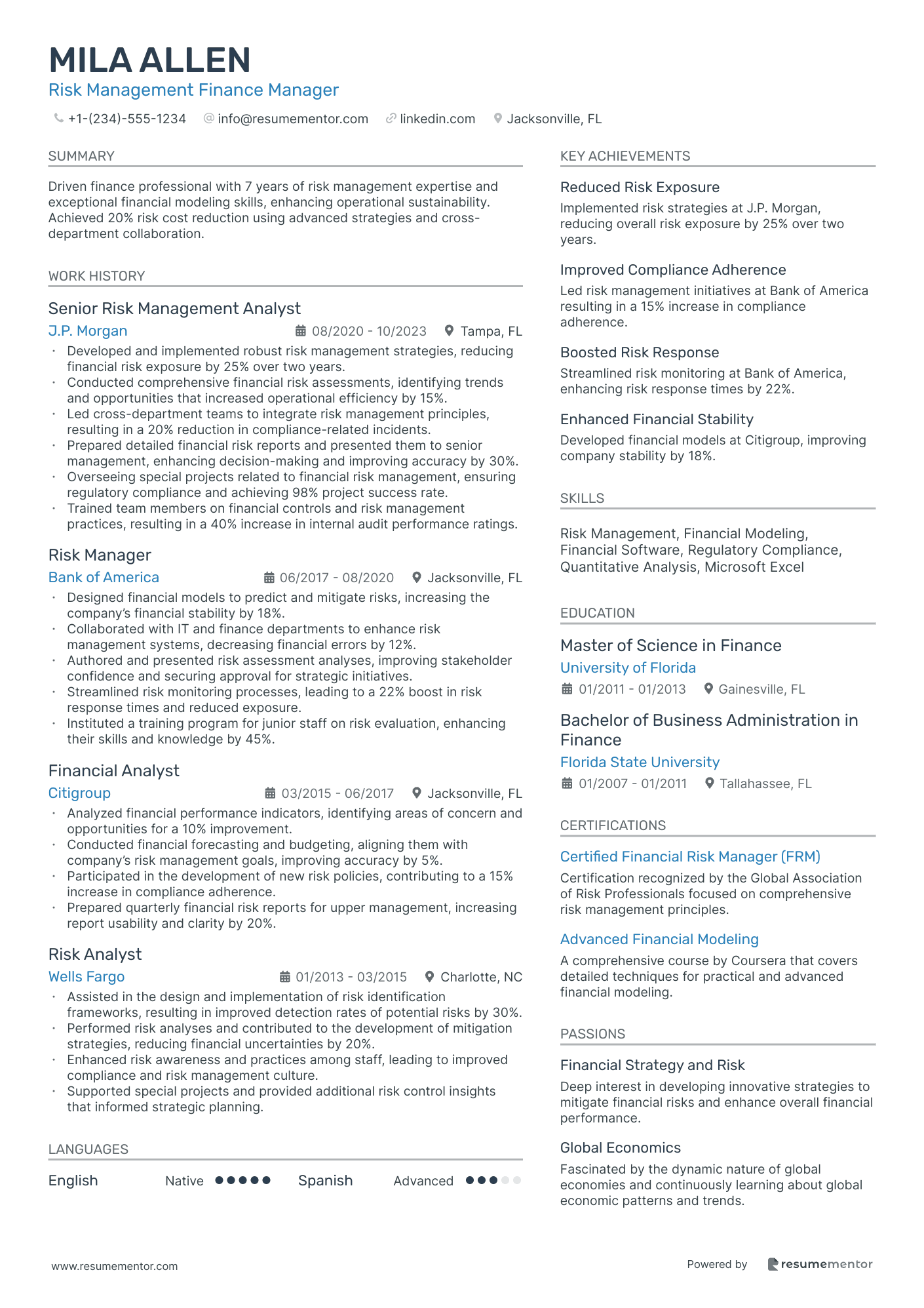 Risk Management Finance Manager