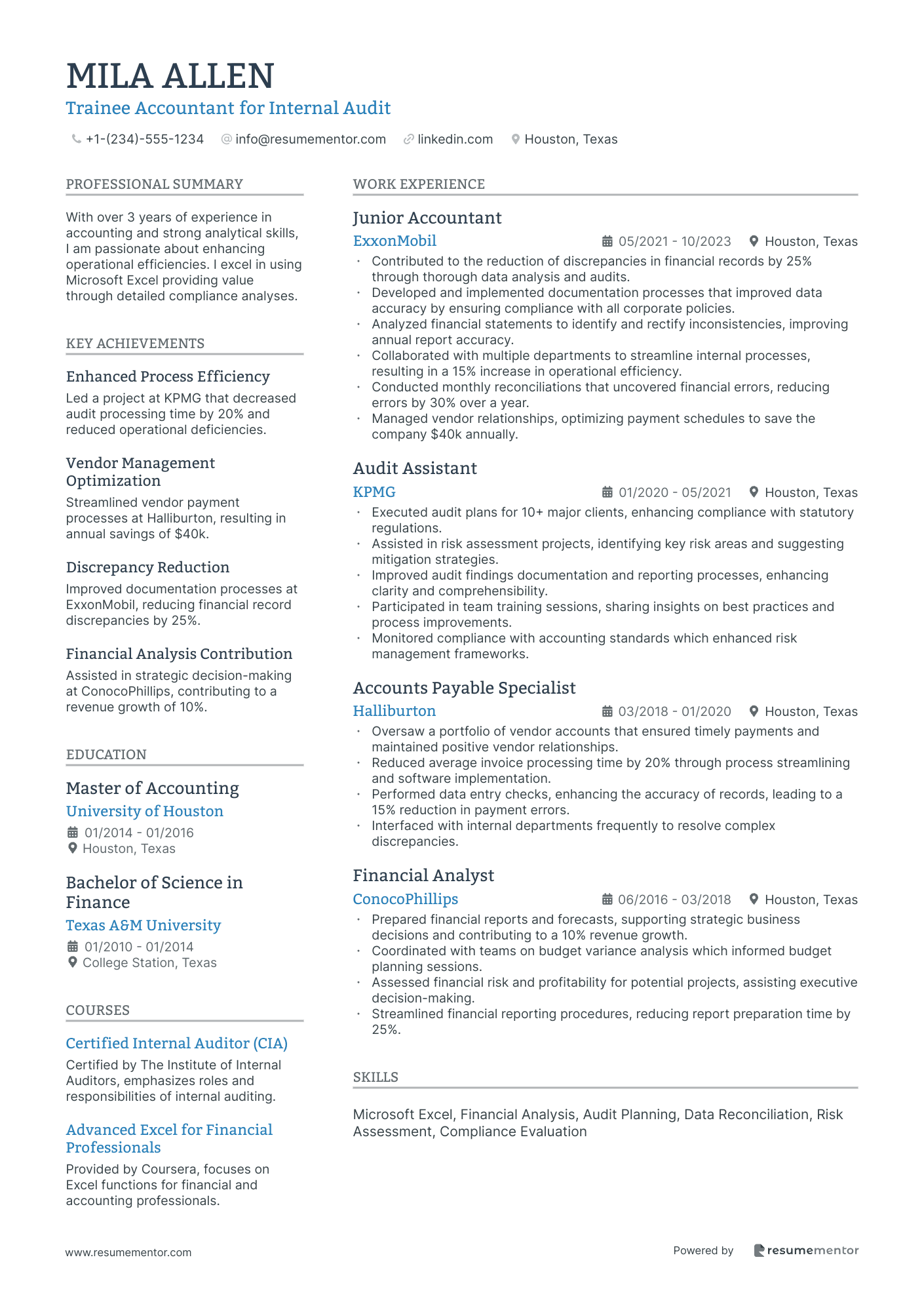 Trainee Accountant for Internal Audit