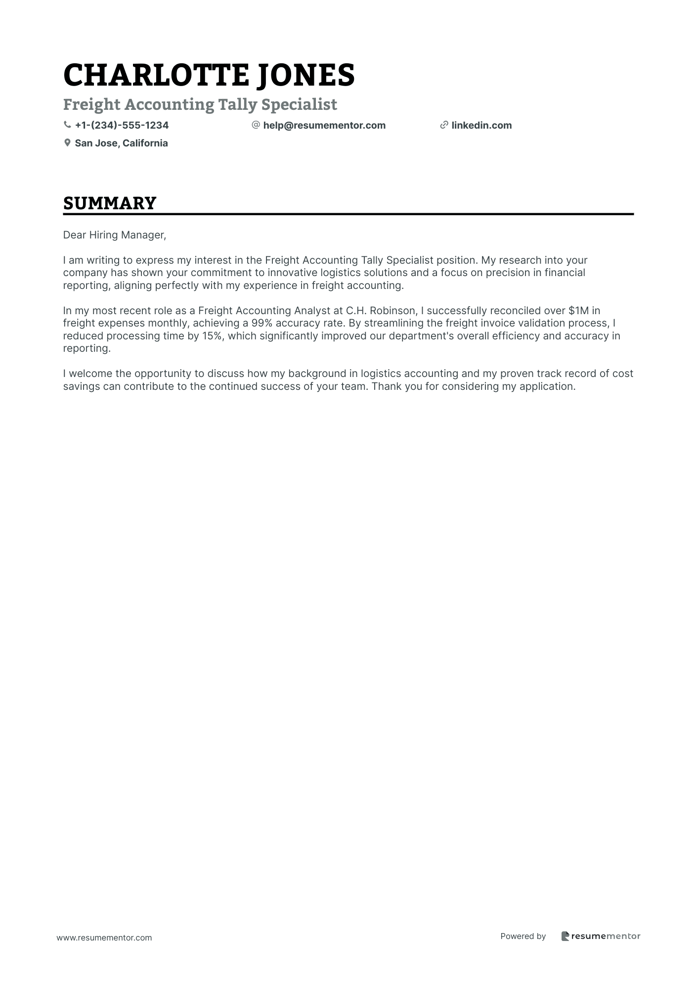 Freight Accounting Tally Specialist