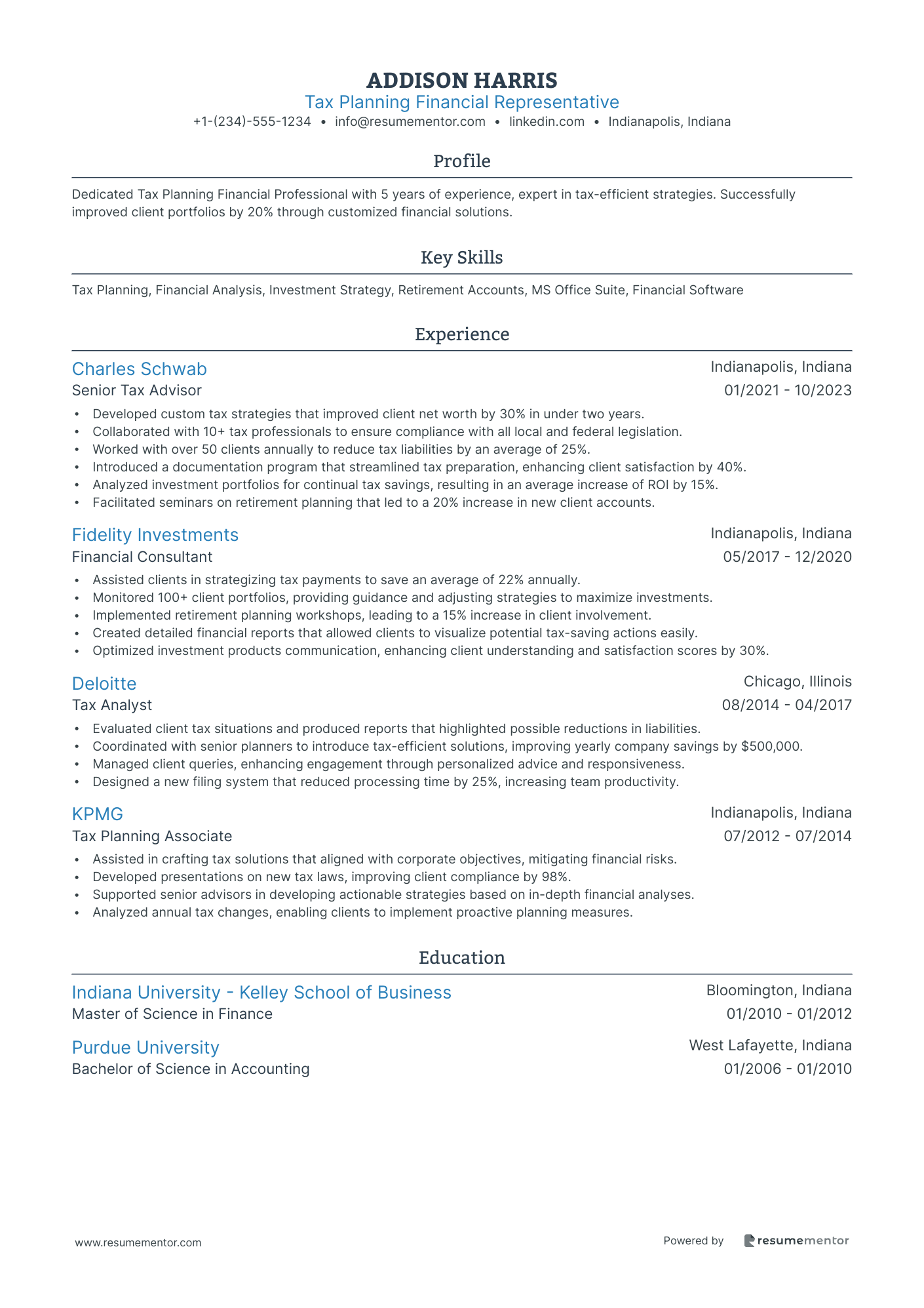 Tax Planning Financial Representative