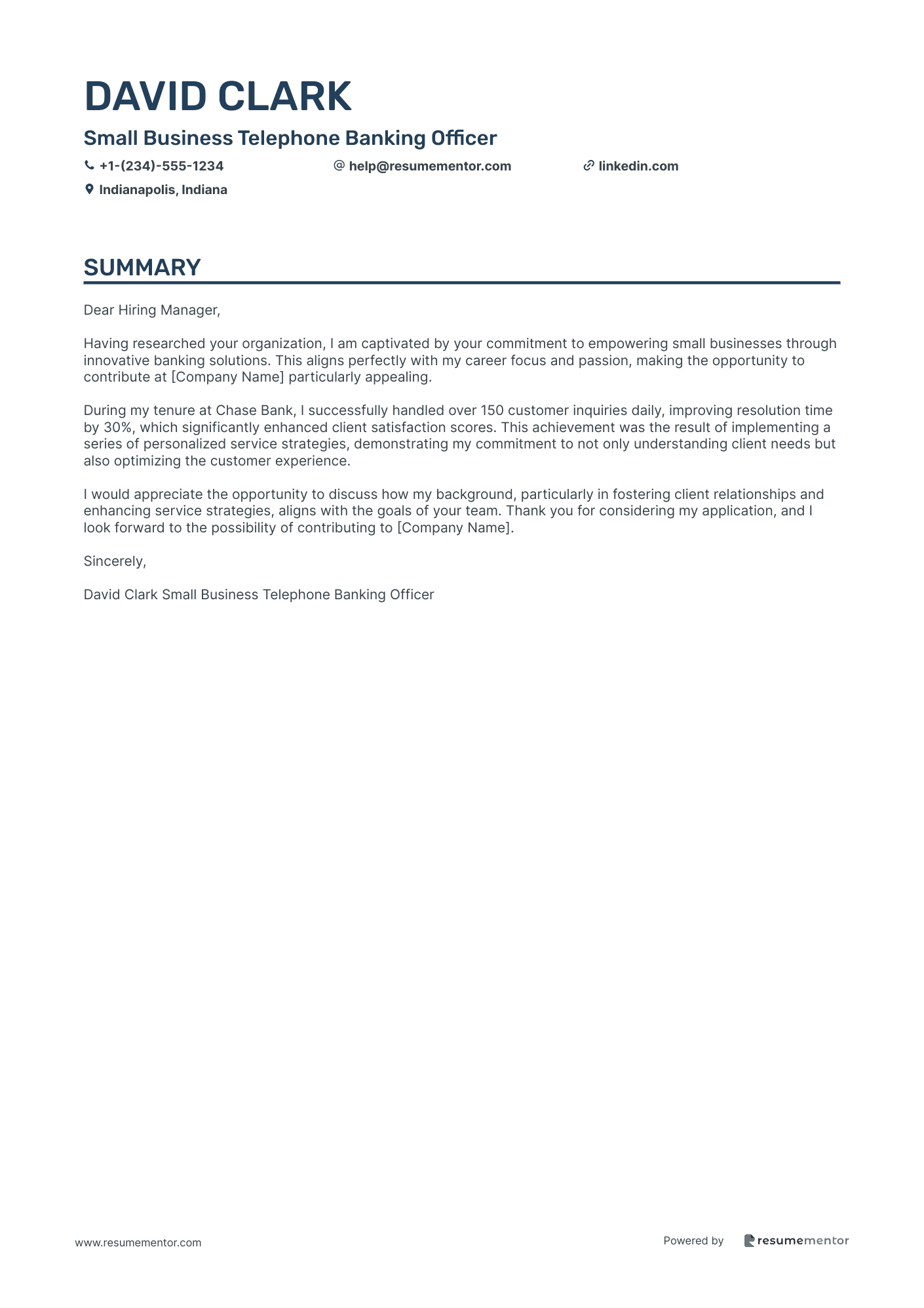 Small Business Telephone Banking Officer