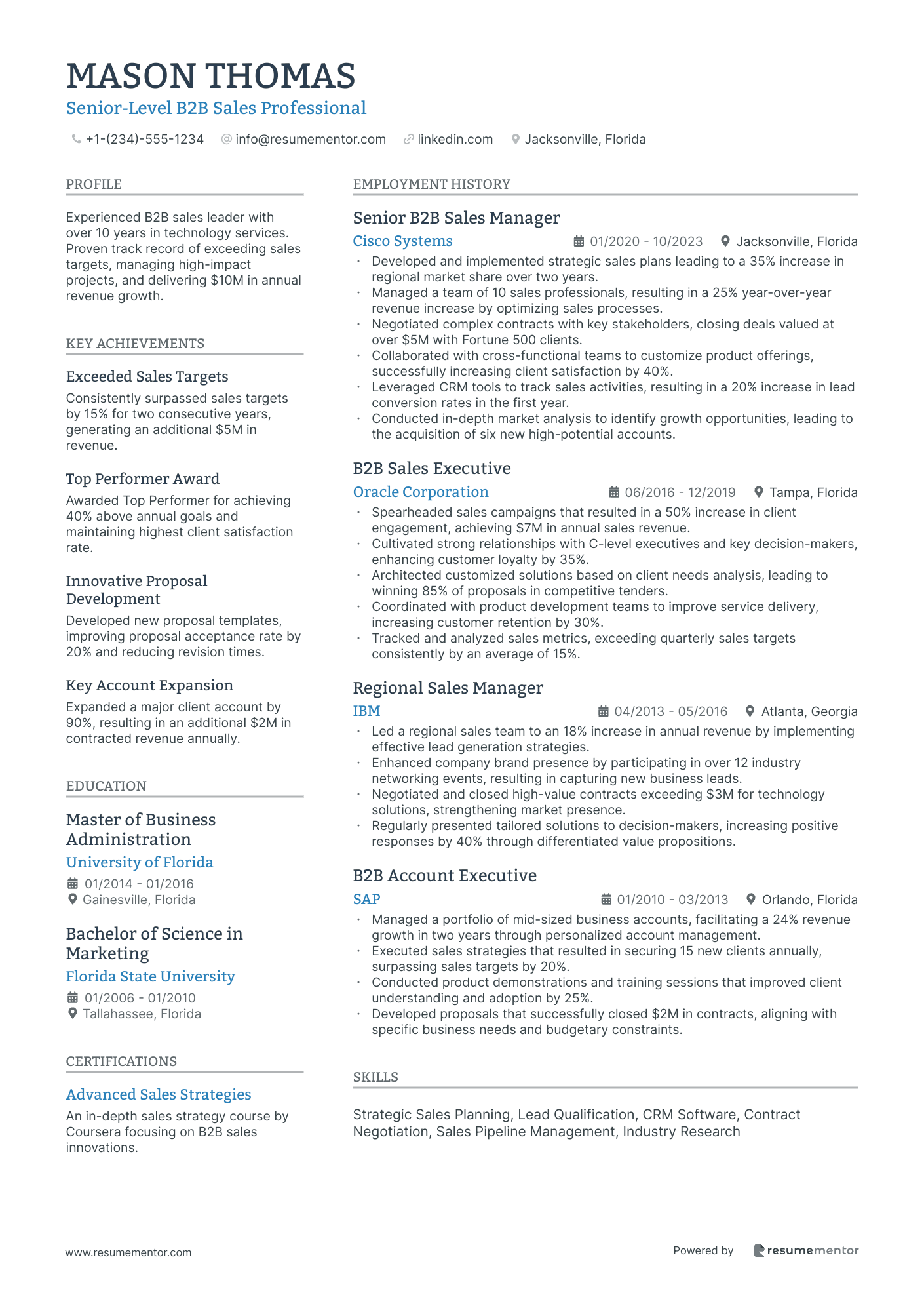 Senior Level B2B Sales Professional