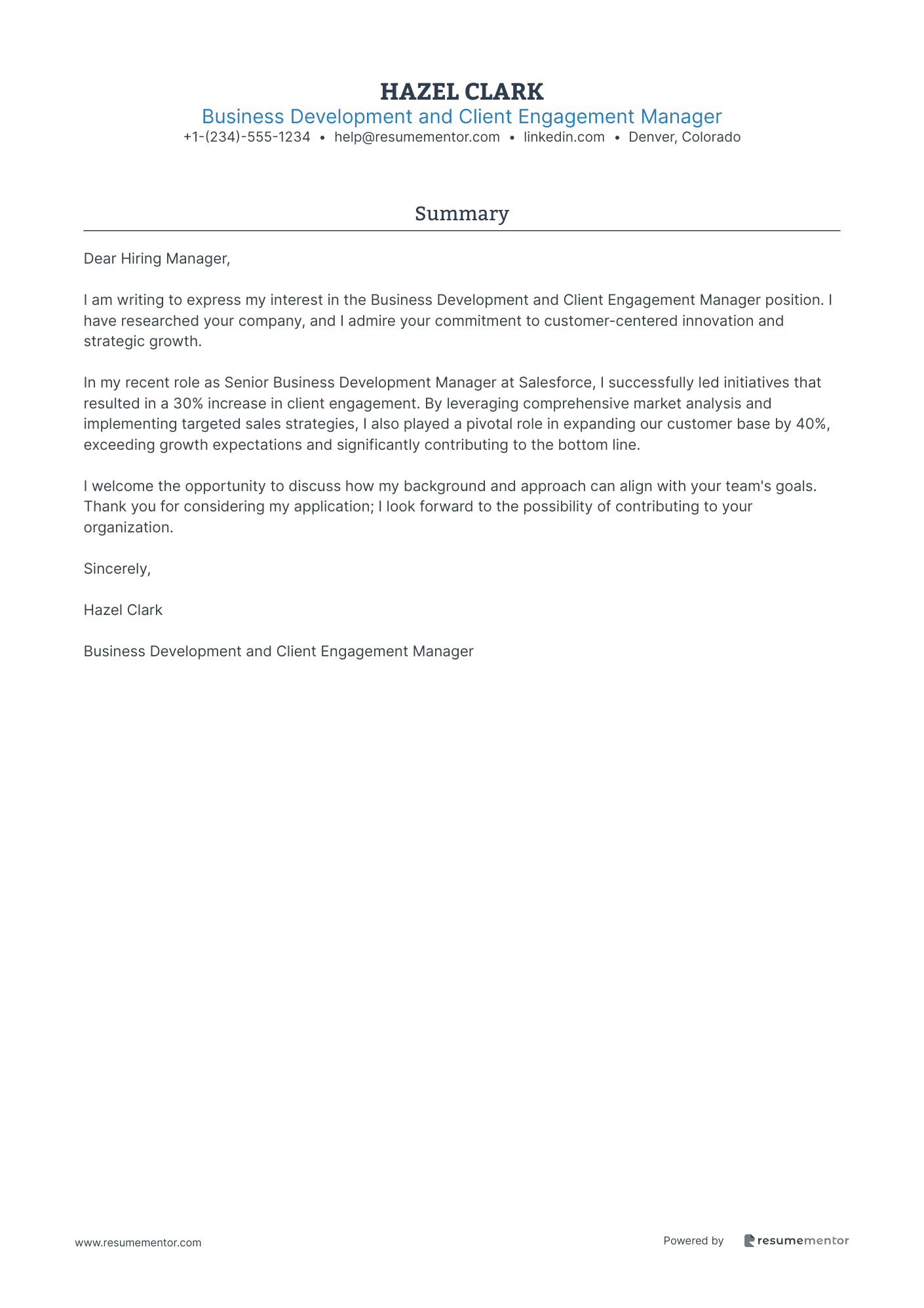 Business Development and Client Engagement Manager