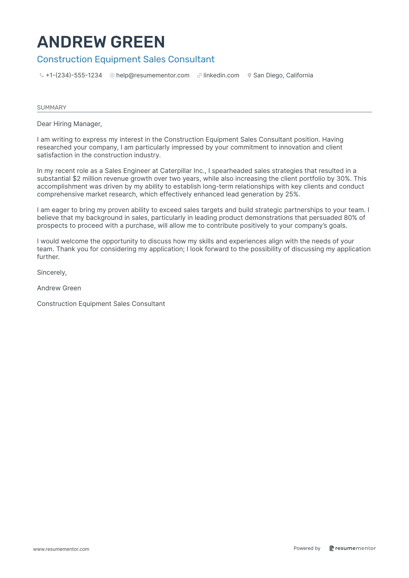 Construction Equipment Sales Consultant