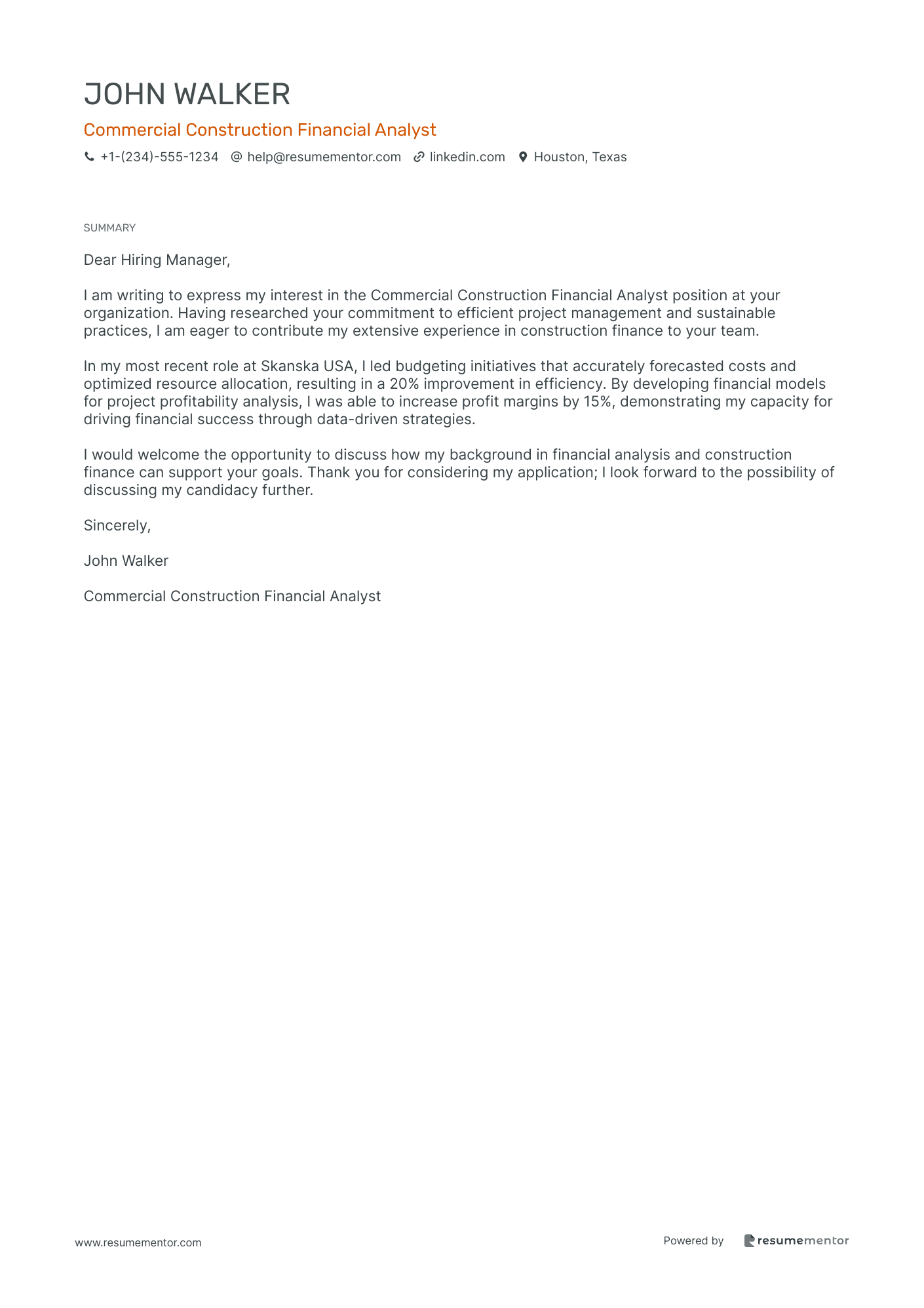 Commercial Construction Financial Analyst