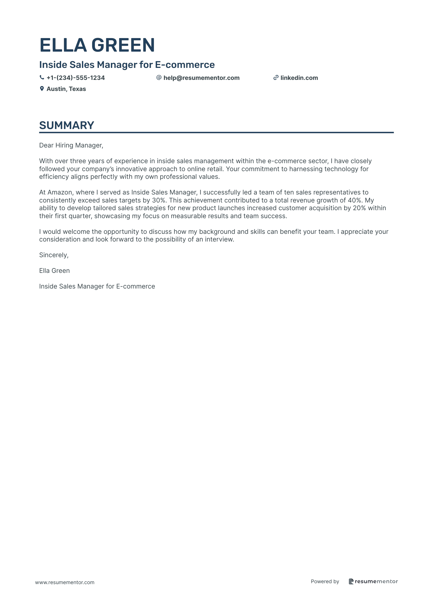 Inside Sales Manager for E commerce