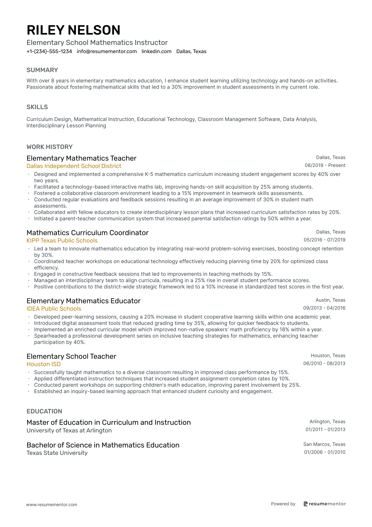 Elementary School Mathematics Instructor