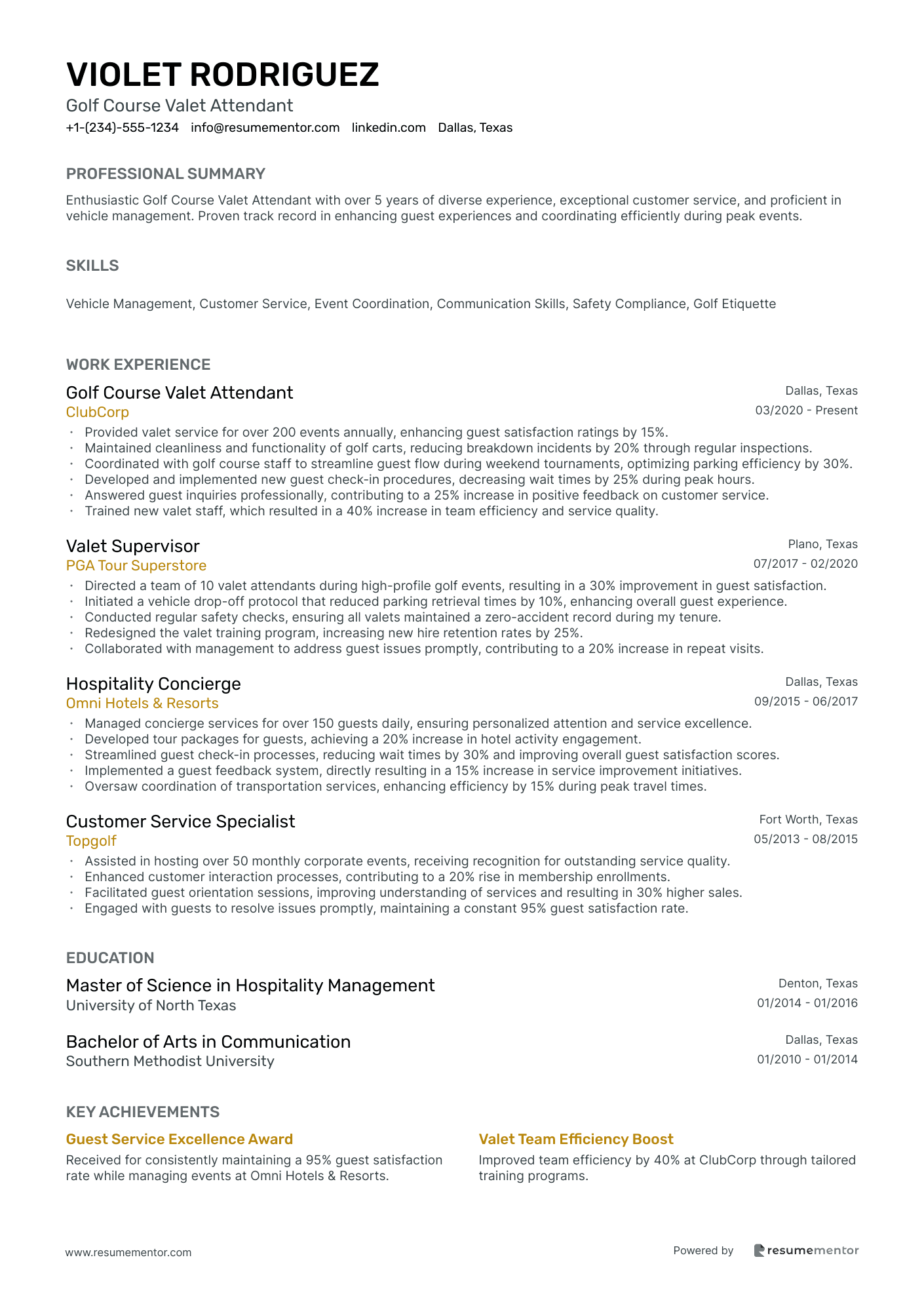 Golf Course Valet Attendant