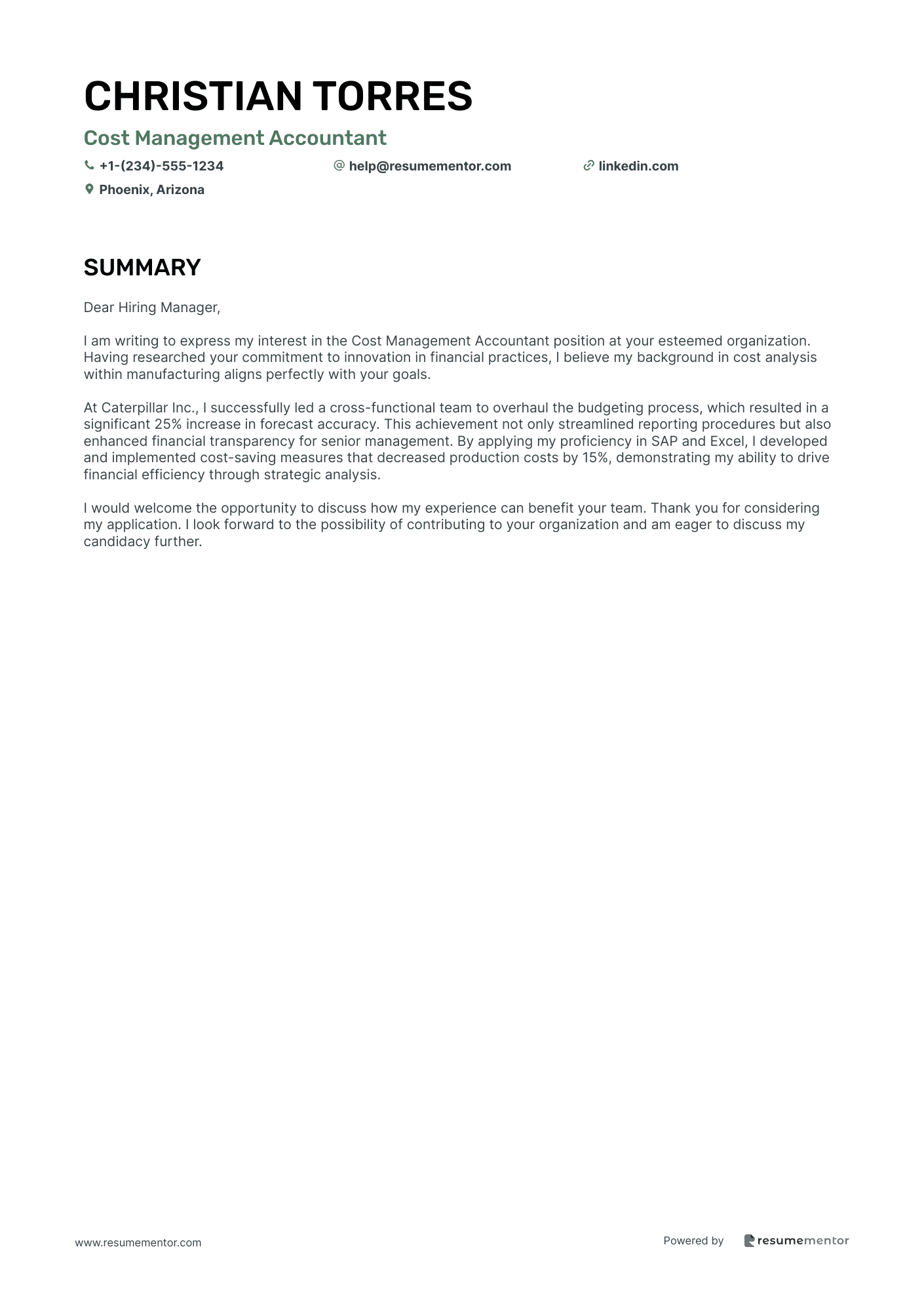 Cost Management Accountant