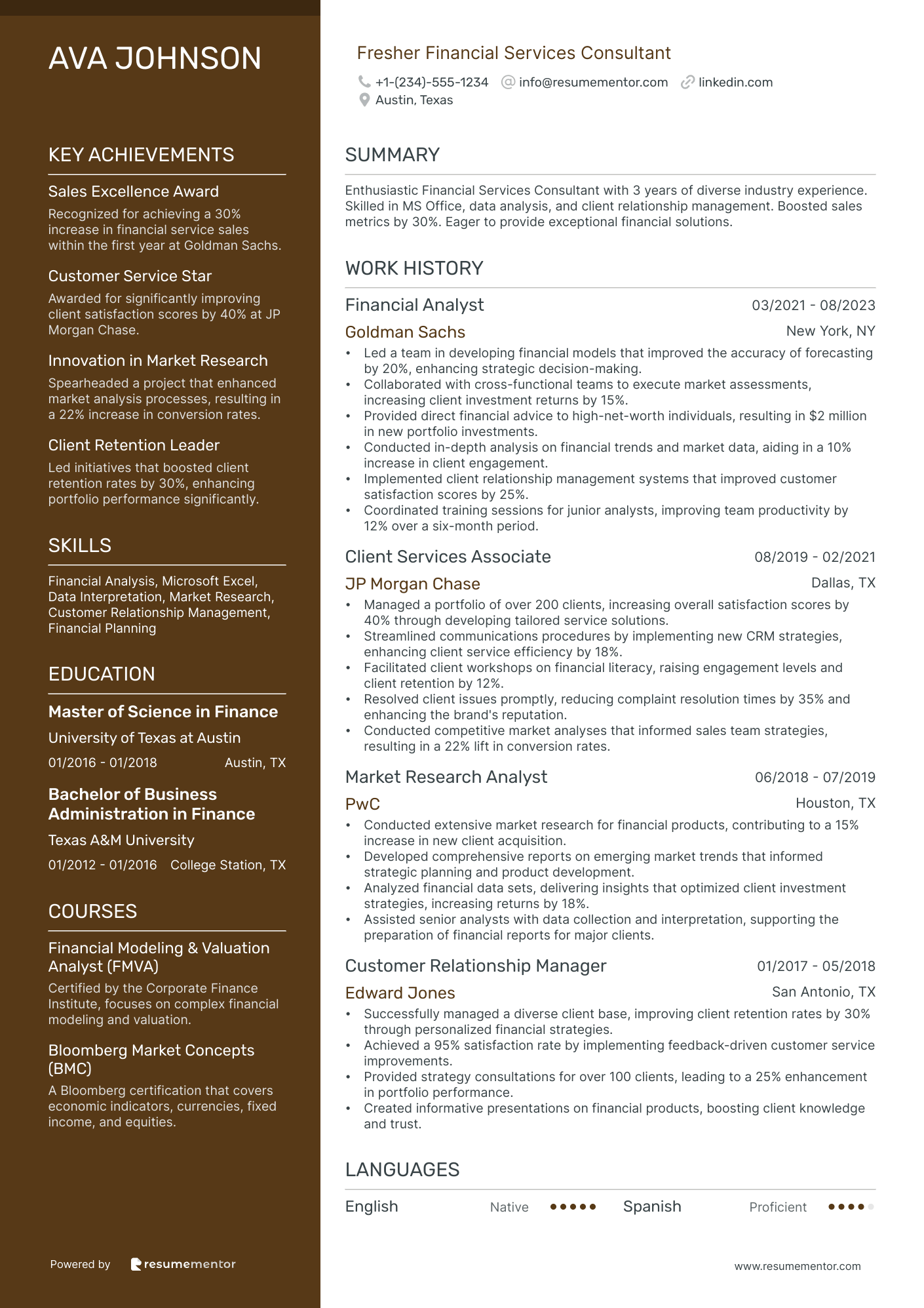 Fresher Financial Services Consultant
