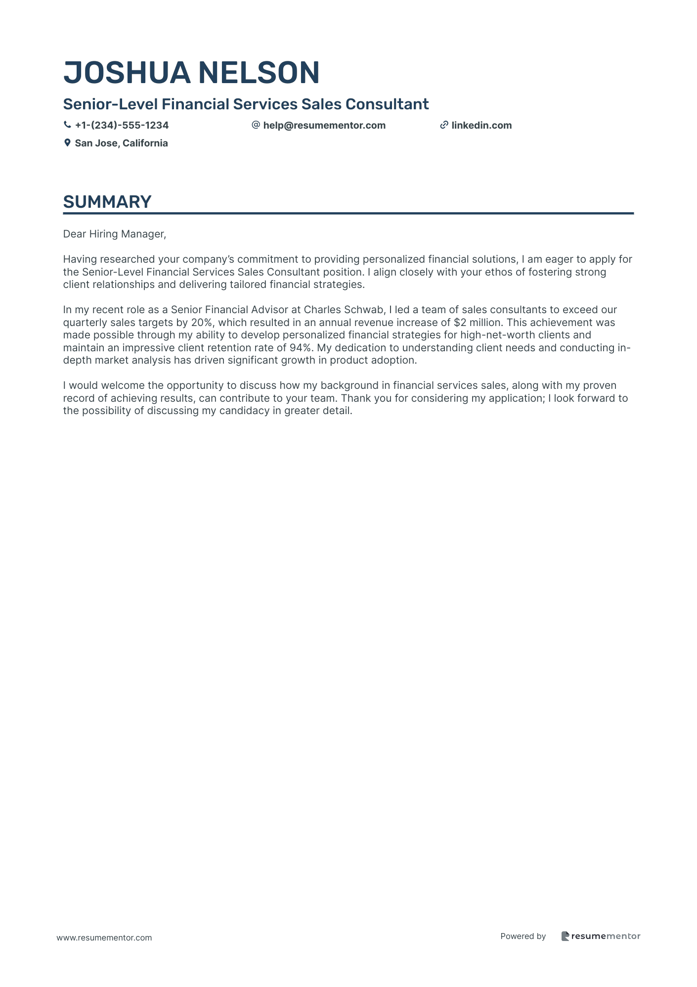 Senior Level Financial Services Sales Consultant