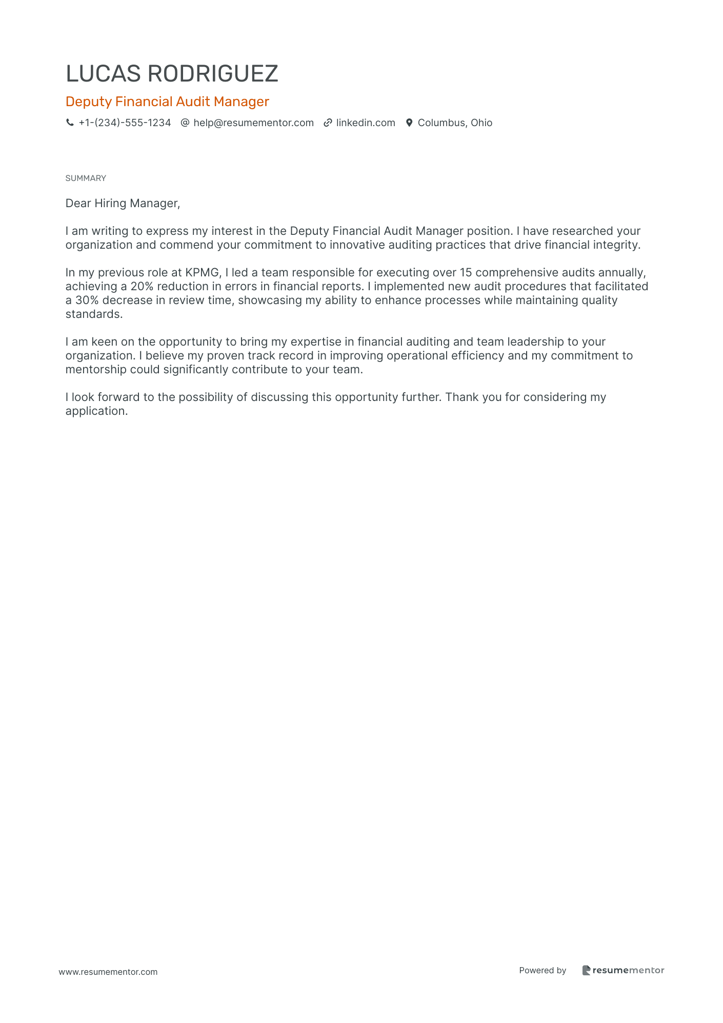 Deputy Financial Audit Manager