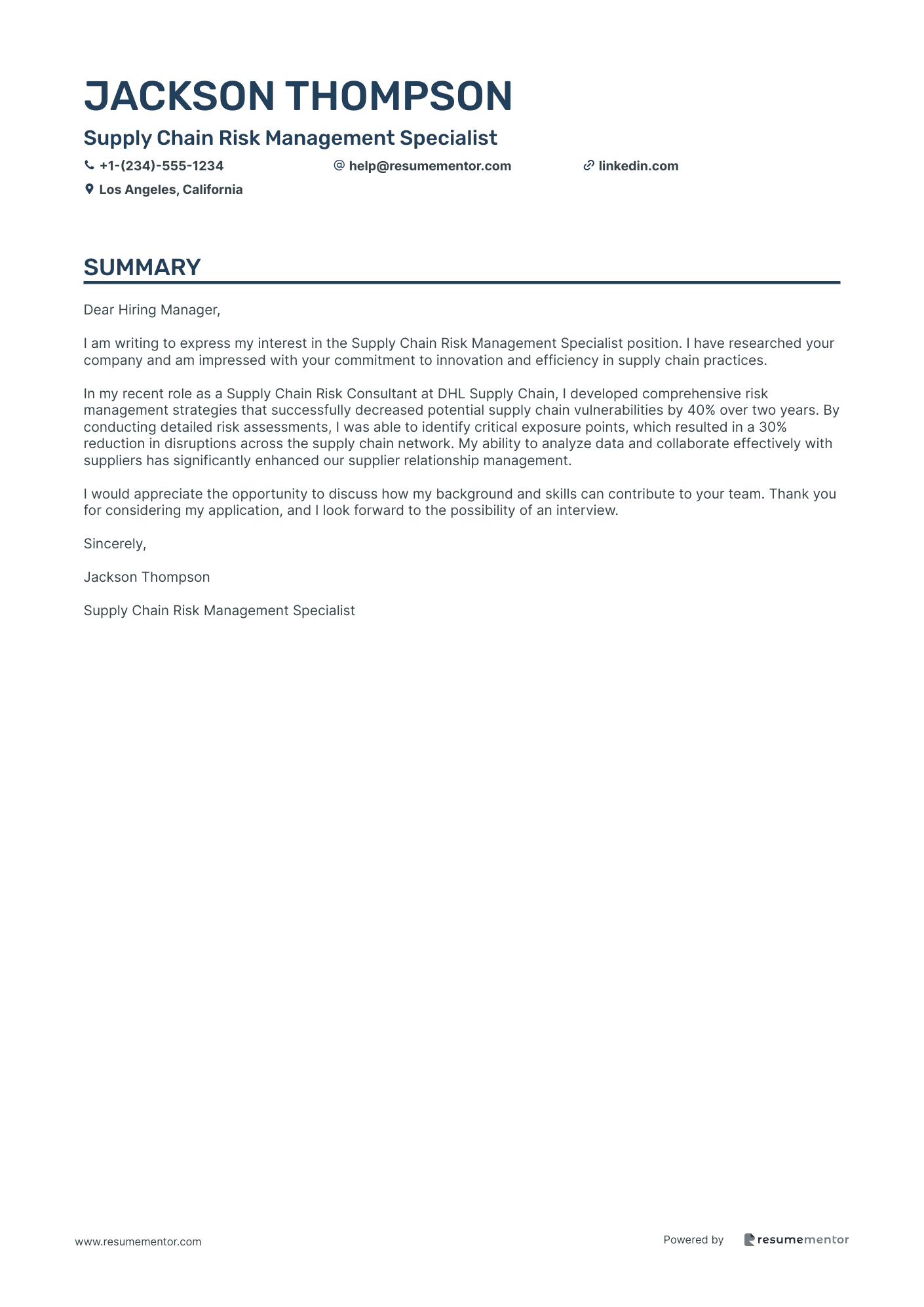 Supply Chain Risk Management Specialist