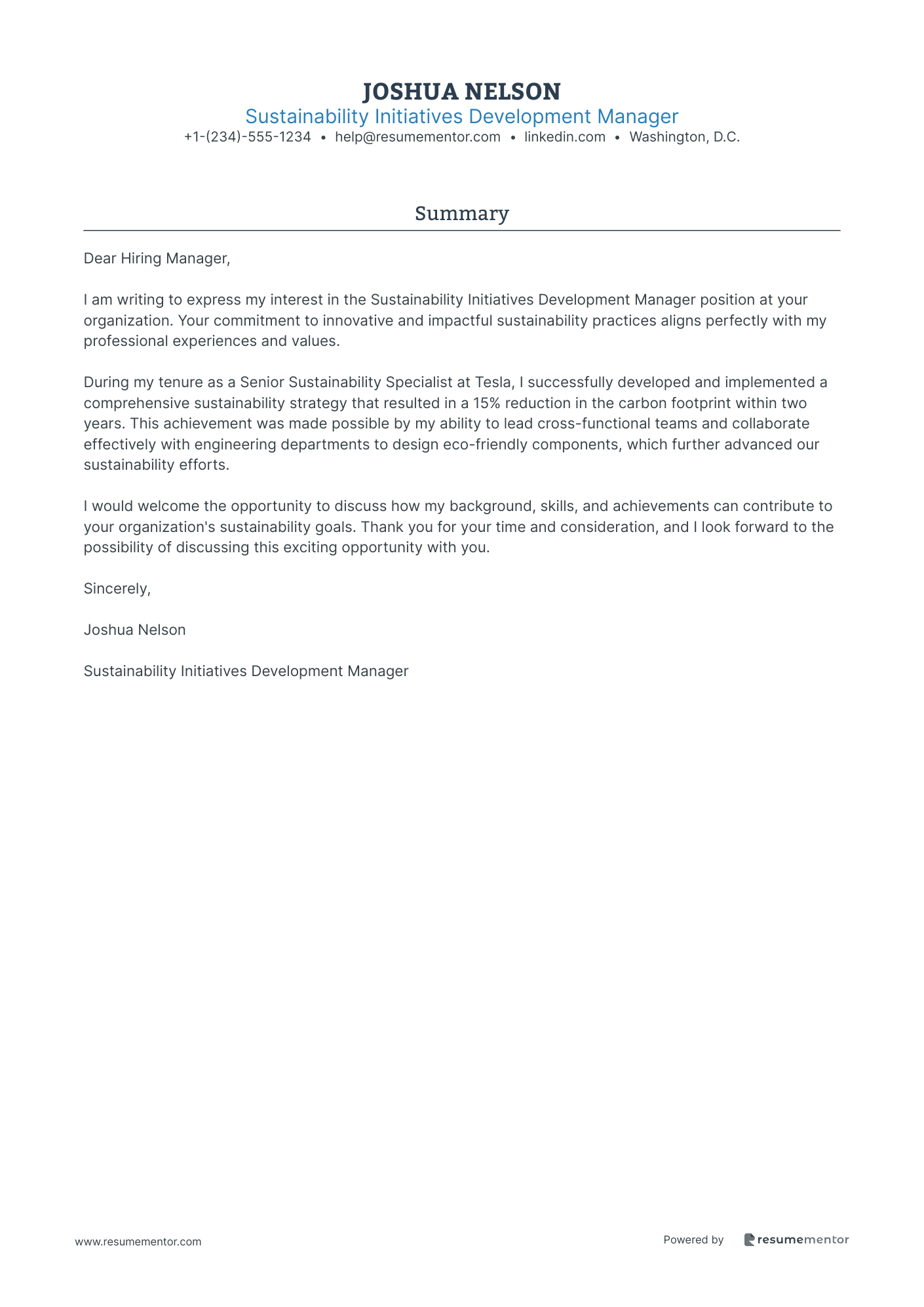 Sustainability Initiatives Development Manager