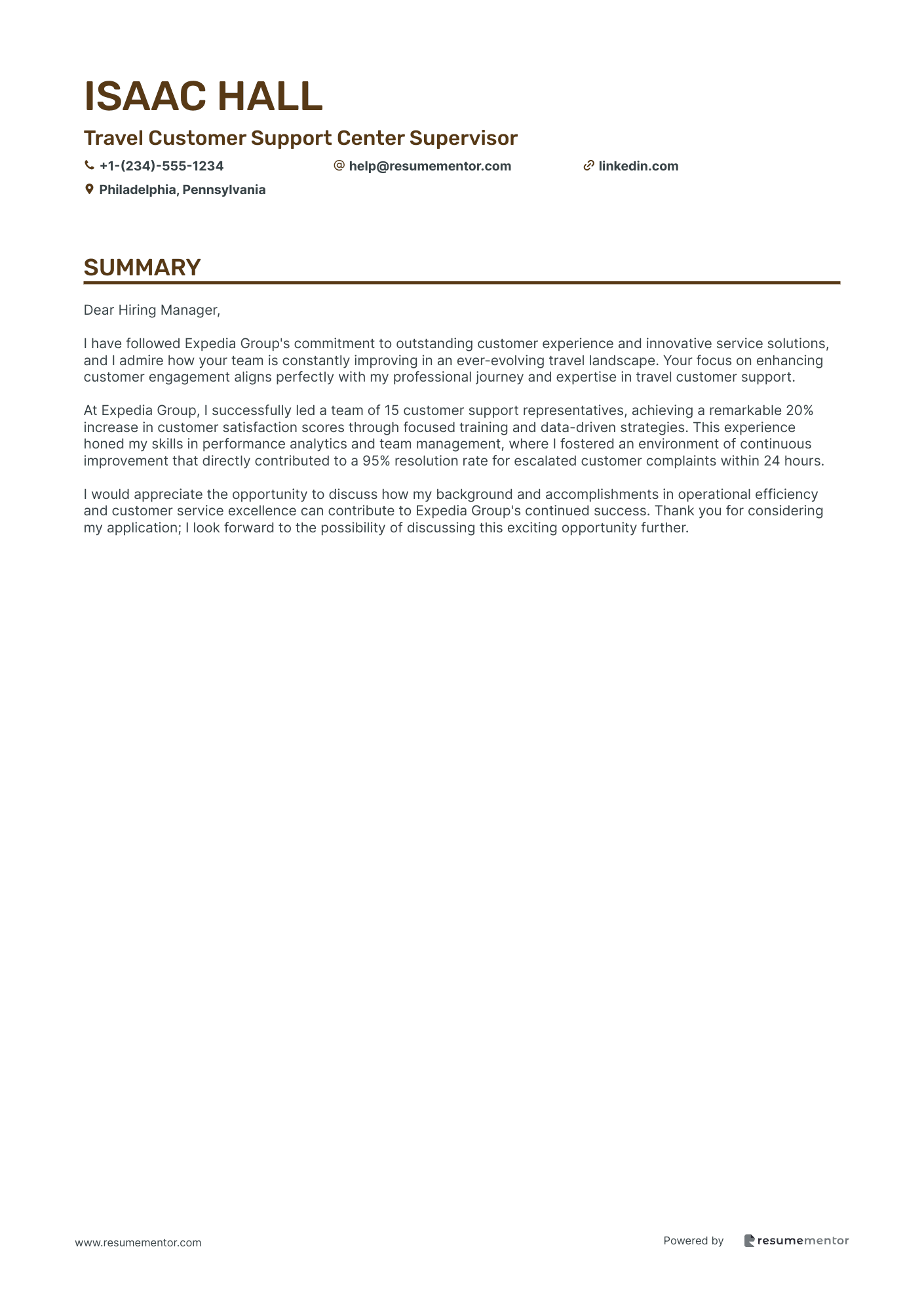 Travel Customer Support Center Supervisor